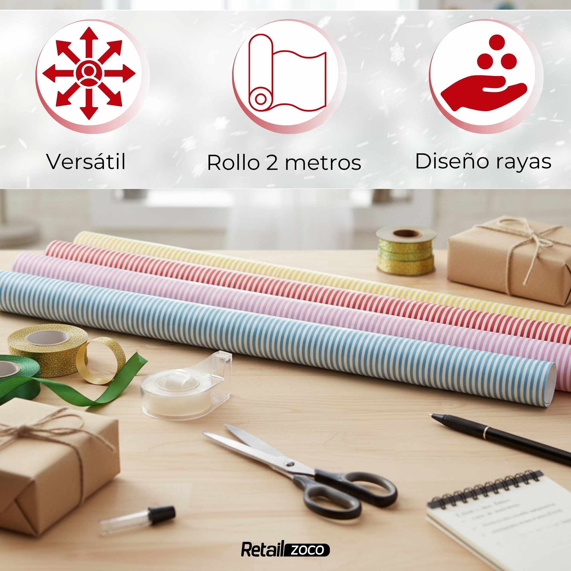 Rollo de papel de regalo navideño Rayas 70 cm x 2 Metros - imagen 5
