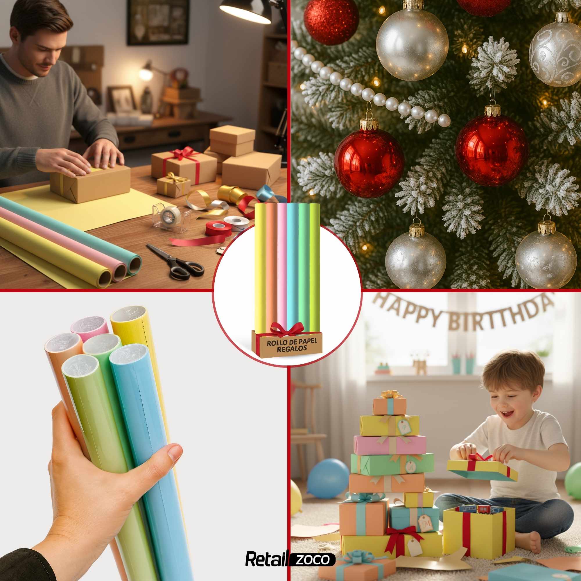 Rollo de papel de regalo navideño Pastel 70 cm x 2 Metros - imagen 4