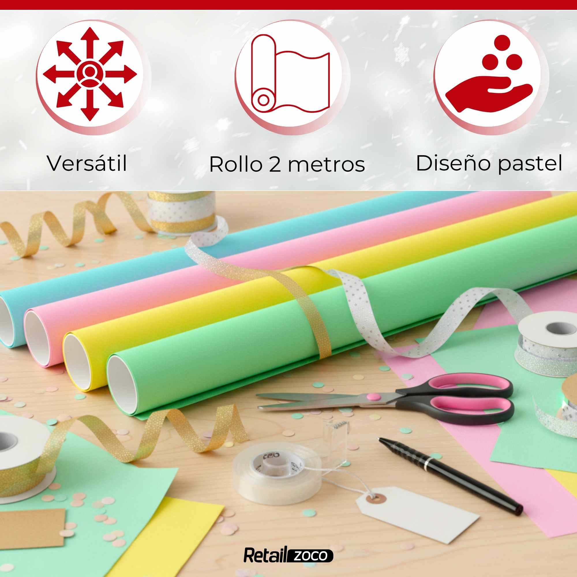 Rollo de papel de regalo navideño Pastel 70 cm x 2 Metros - imagen 5