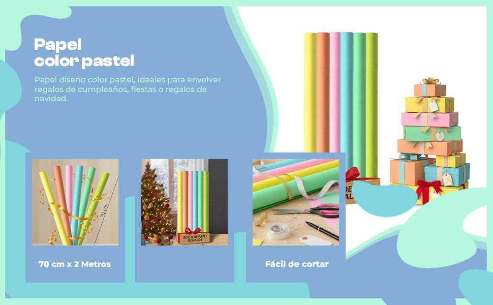 Banner - Rollo de papel de regalo navideño Pastel 70 cm x 2 Metros