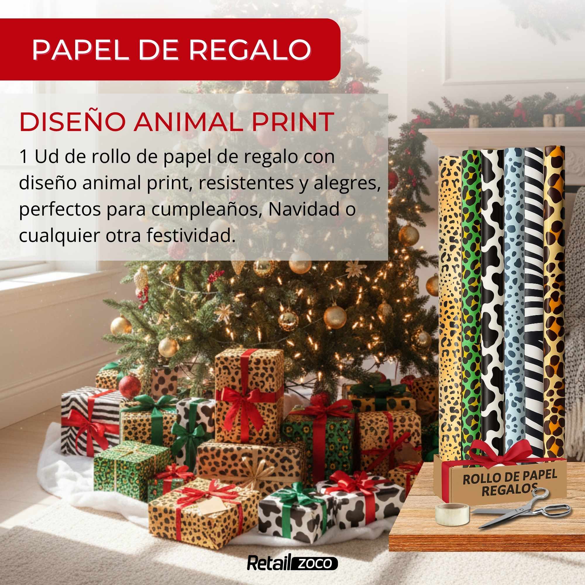 Rollo de papel de regalo navideño Animal 70 cm x 2 Metros - imagen 2