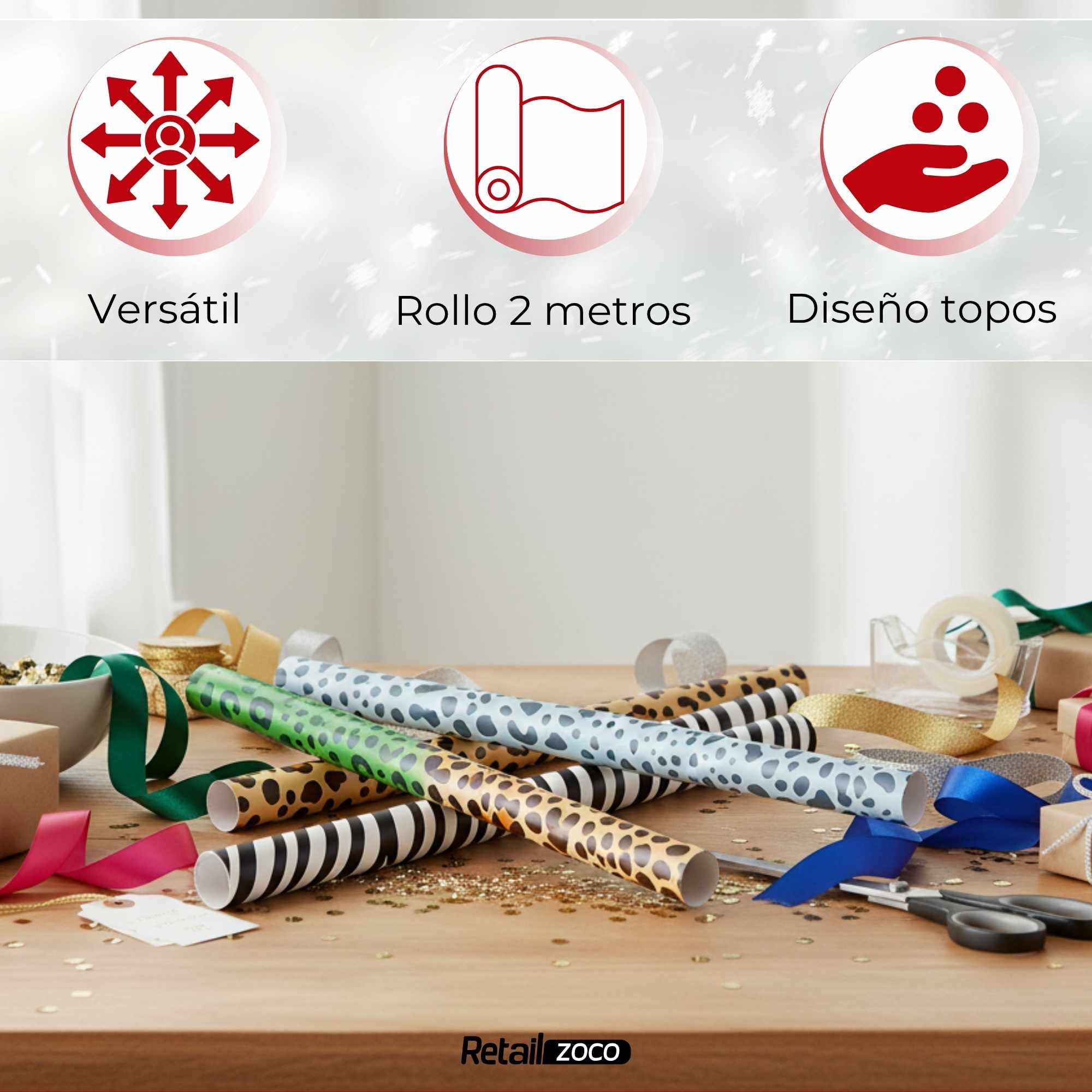 Rollo de papel de regalo navideño Animal 70 cm x 2 Metros - imagen 6