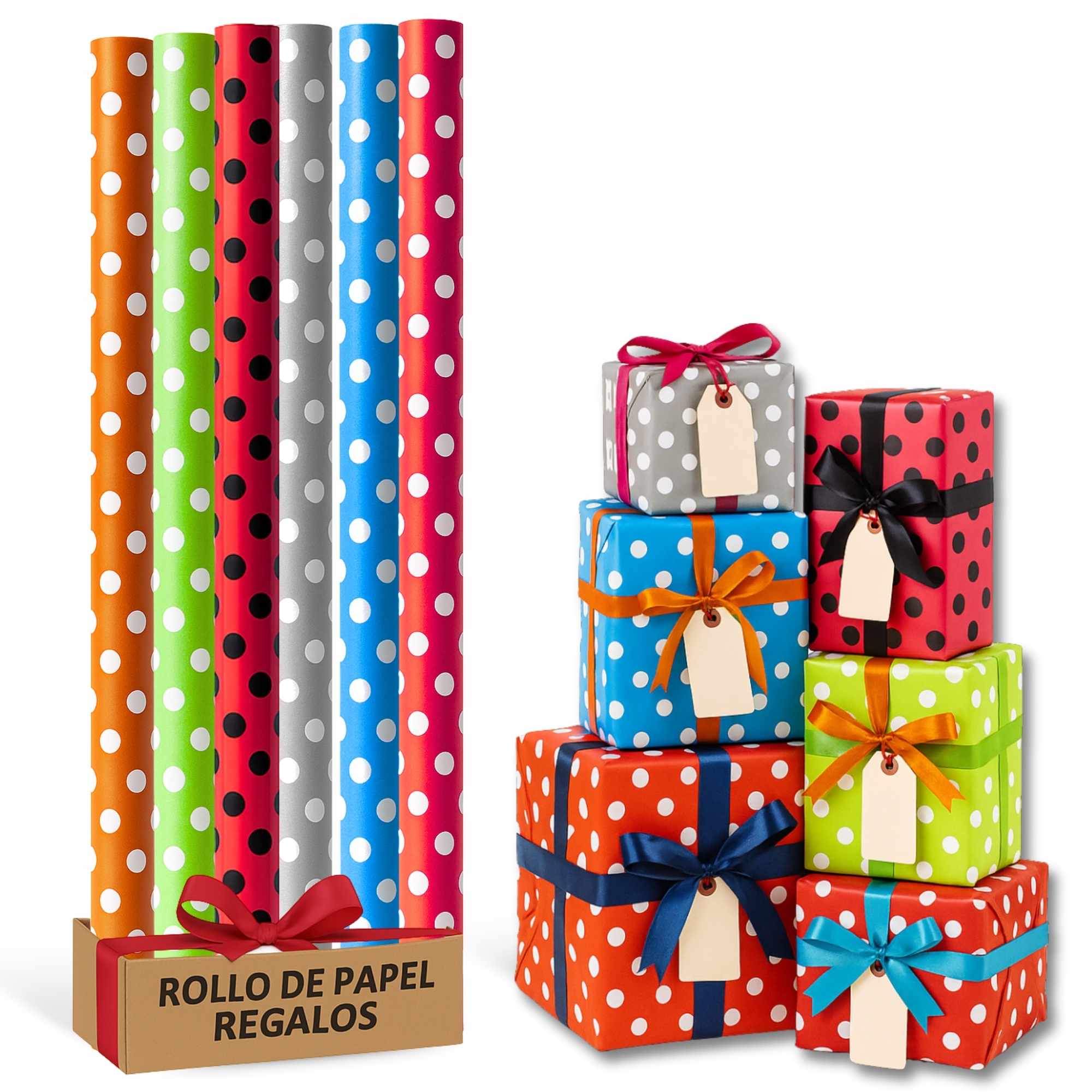 Rollo de papel de regalo navideño Topos 70 cm x 2 Metros