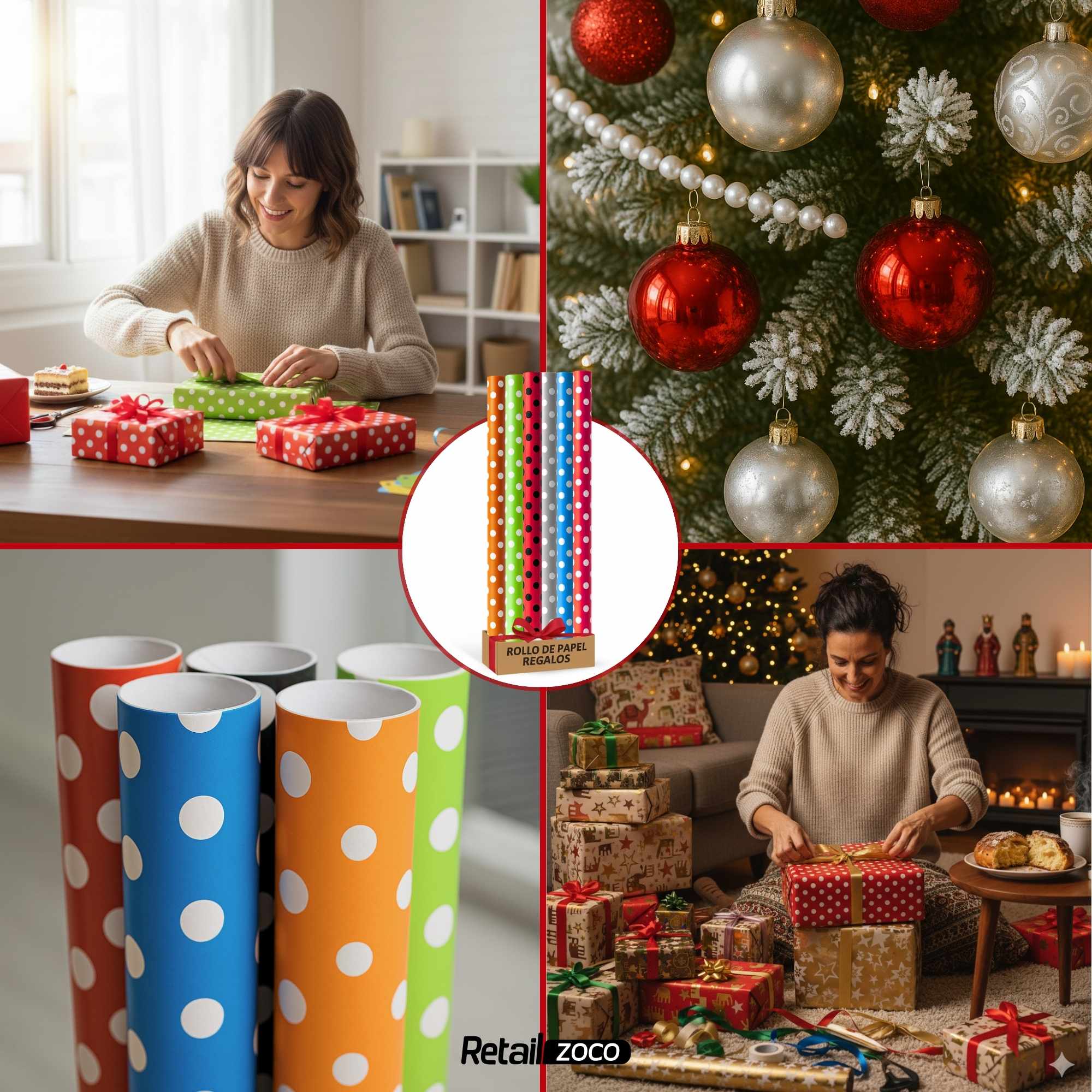 Rollo de papel de regalo navideño Topos 70 cm x 2 Metros - imagen 4