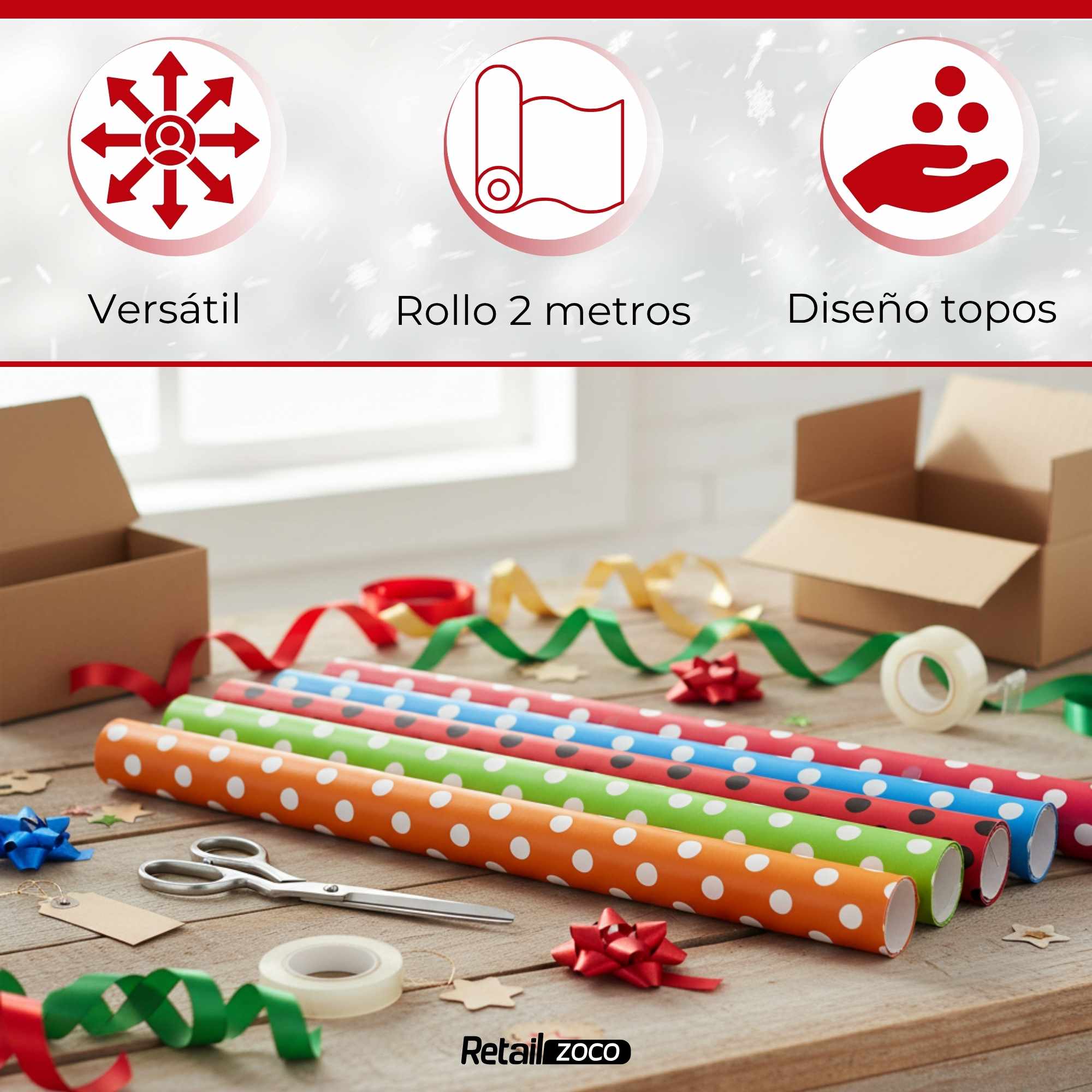 Rollo de papel de regalo navideño Topos 70 cm x 2 Metros - imagen 5