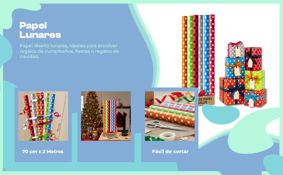 Banner - Rollo de papel de regalo navideño Topos 70 cm x 2 Metros