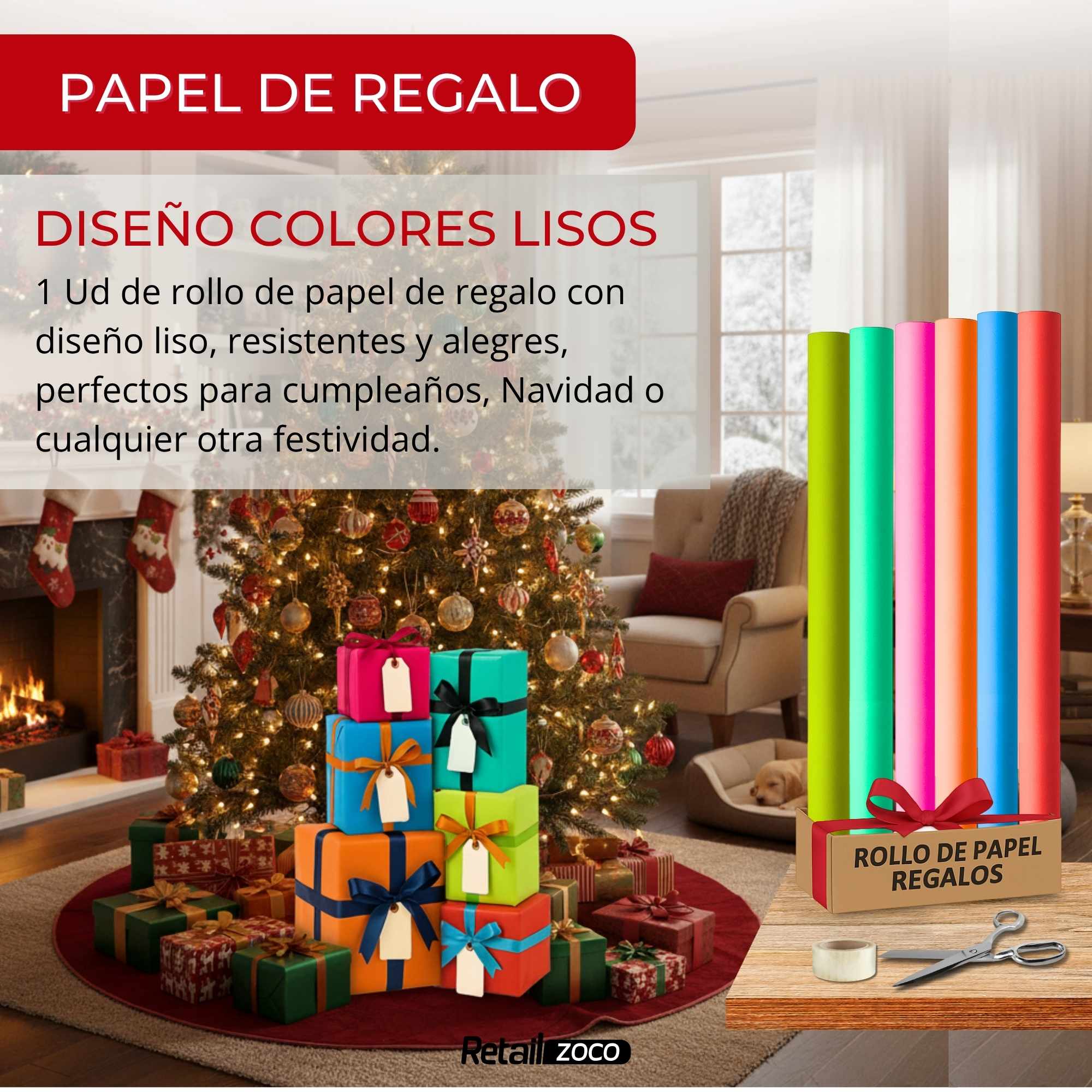 Rollo de papel de regalo navideño Lisos 70 cm x 2 metros - imagen 2
