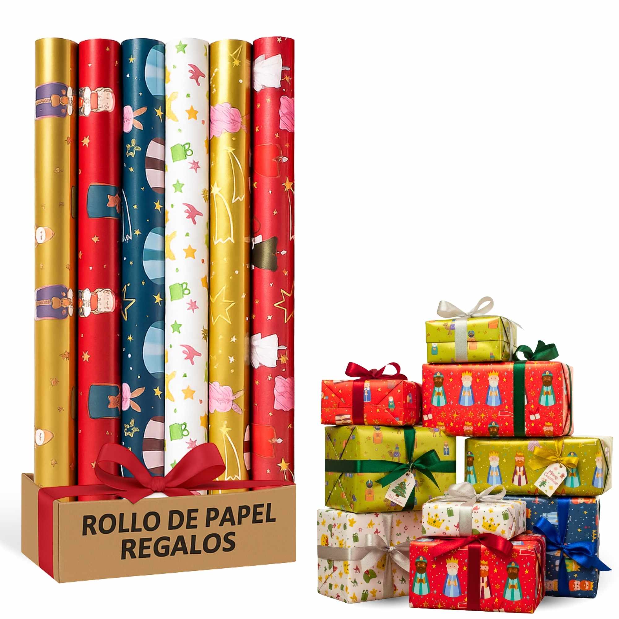 Rollo de papel de regalo navideño Reyes Magos 70 cm x 2 Metros - imagen 1