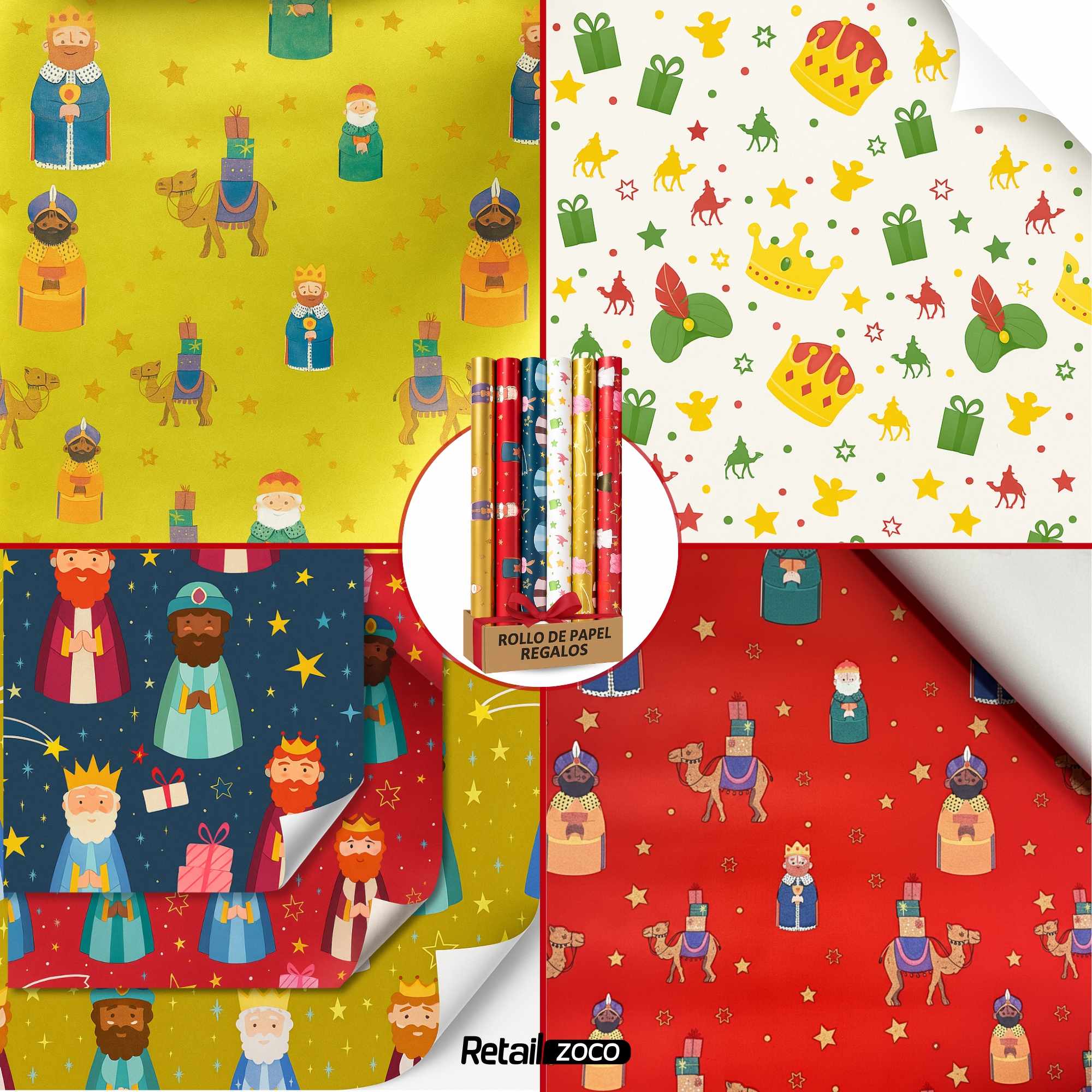 Rollo de papel de regalo navideño Reyes Magos 70 cm x 2 Metros - imagen 3