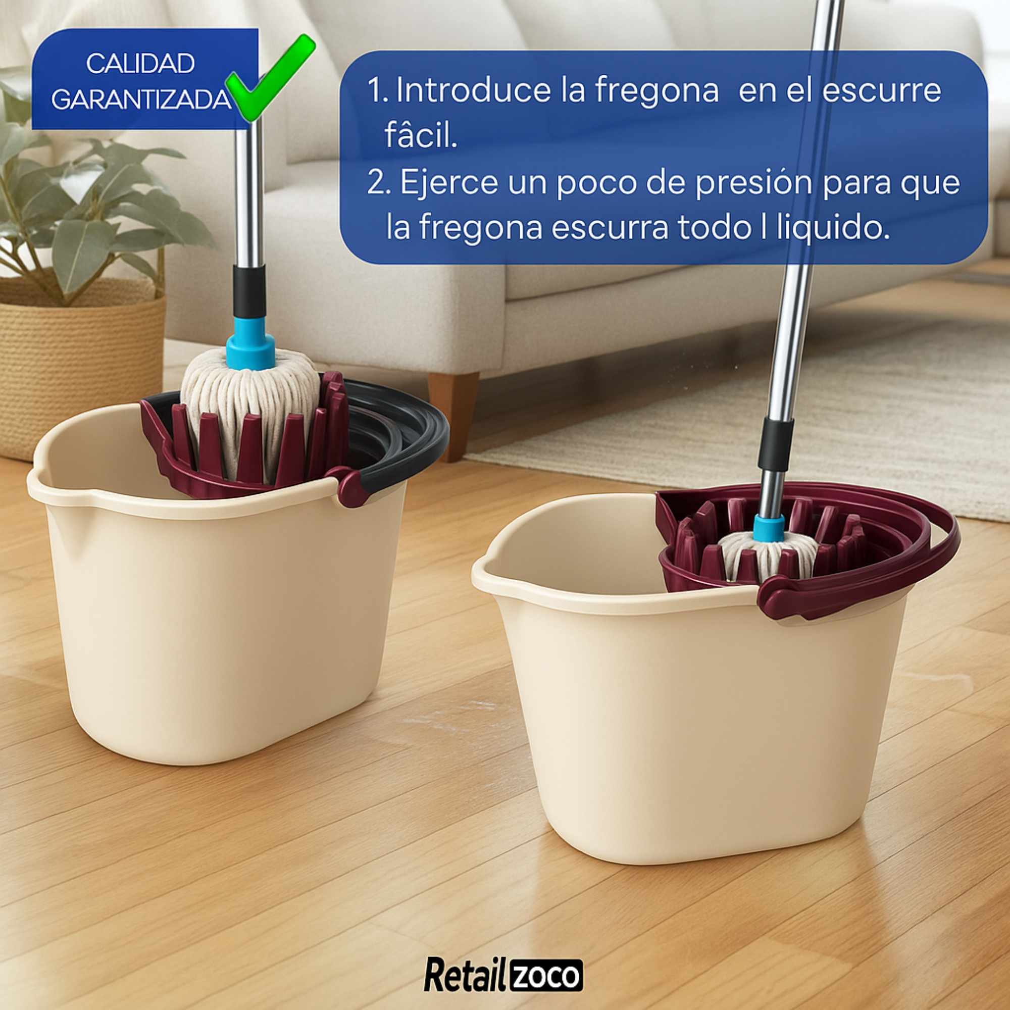 Cubo Fregona Escurrefacil Gris y Rojo - imagen 4