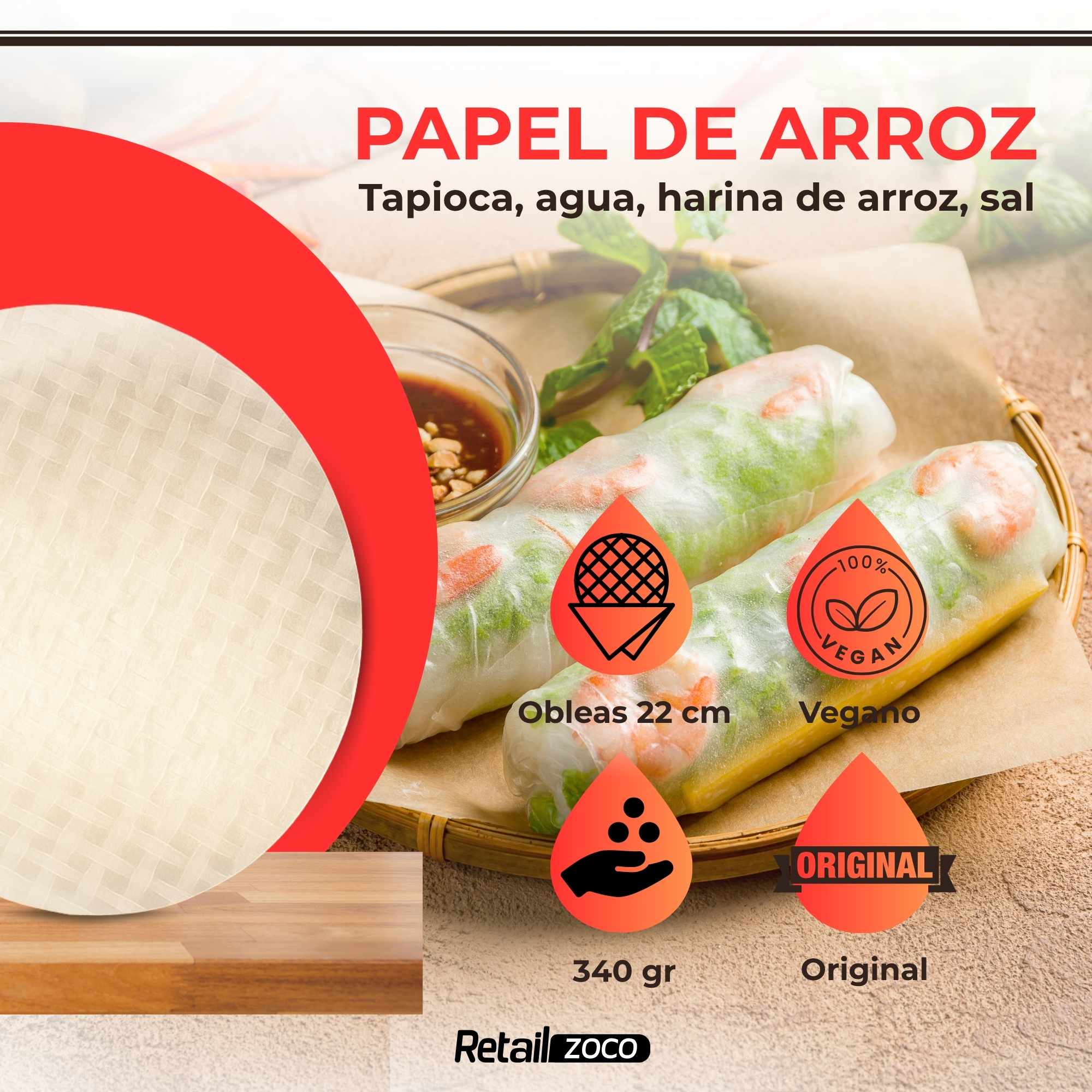 Papel de Arroz Comestible 340 gramos 22 cm - imagen 2