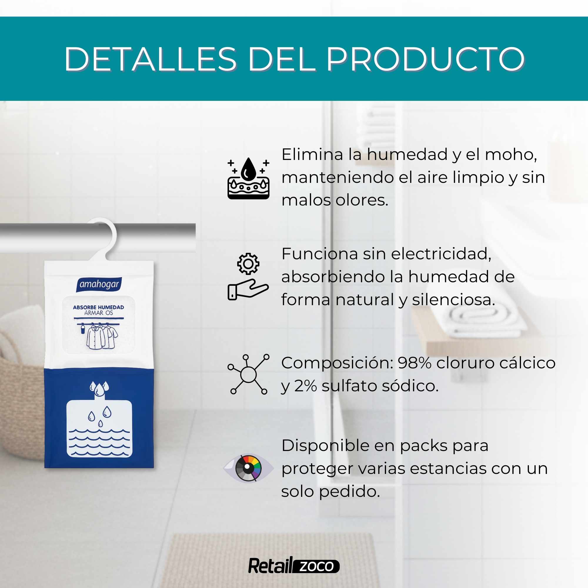Deshumidificador Absorbe humedad Colgante Para Armarios 100 gr - imagen 3