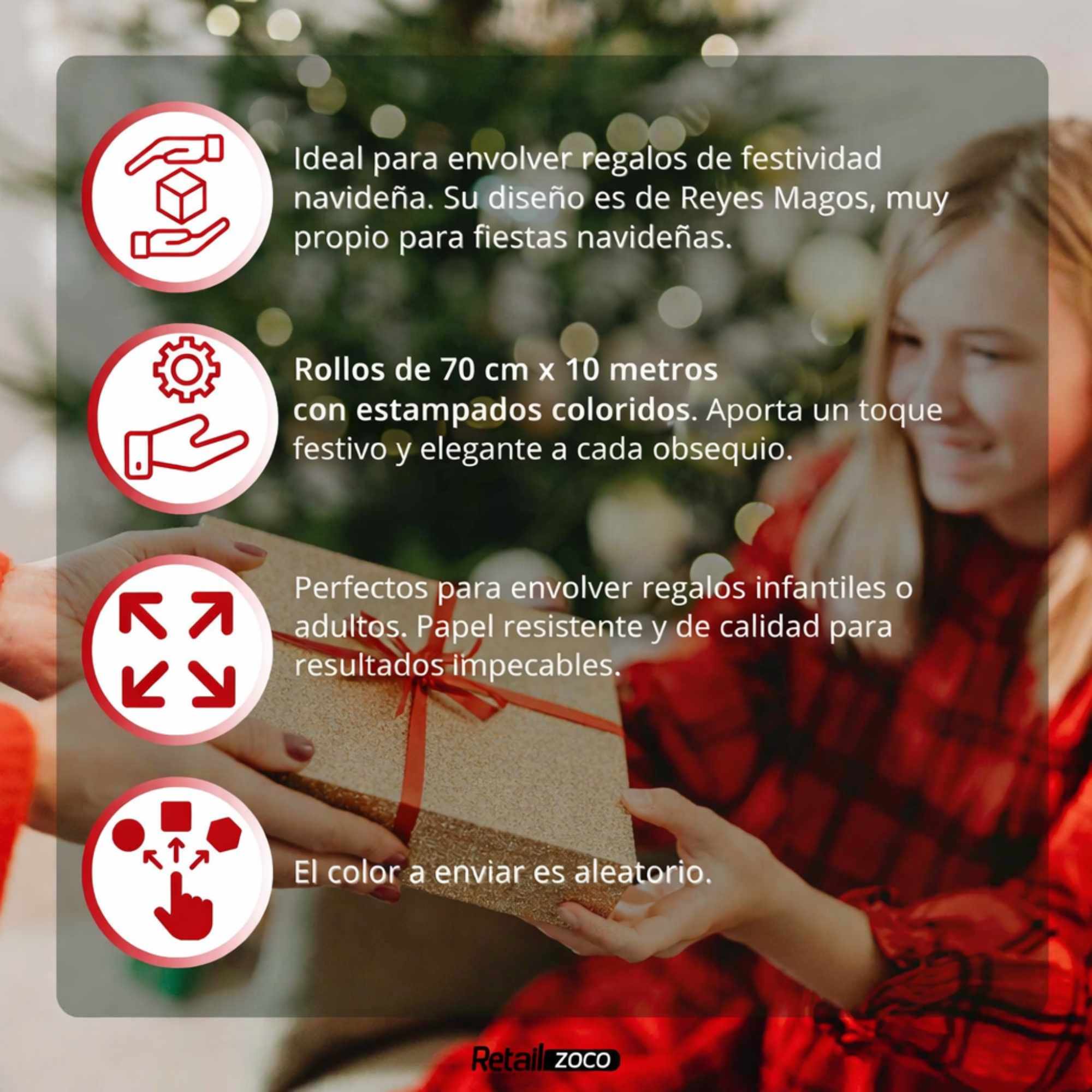 Rollo de papel de regalo navideño Reyes Magos 70 cm x 10 Metros - imagen 6