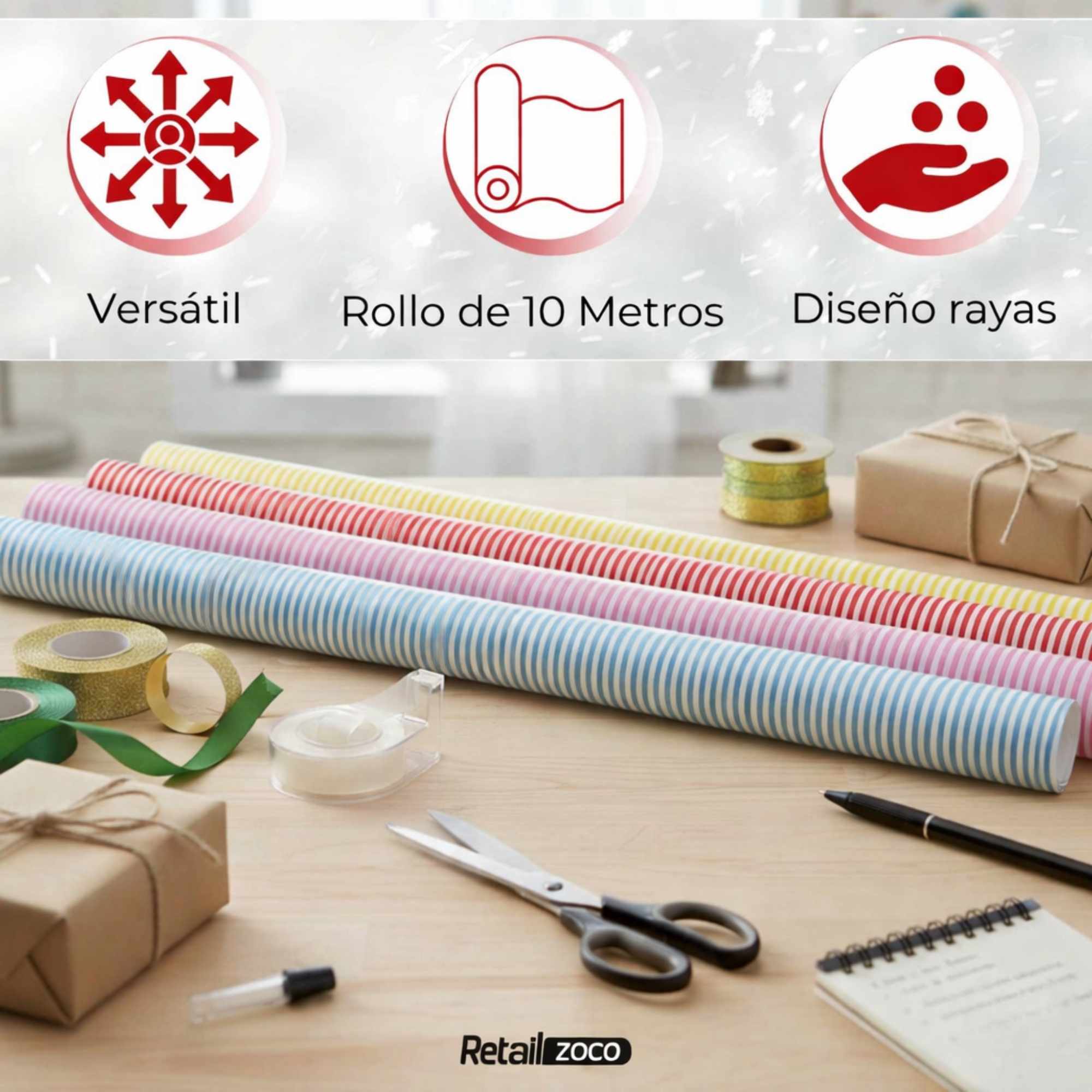 Rollo de papel de regalo navideño Rayas 70 cm x 10 Metros - imagen 5