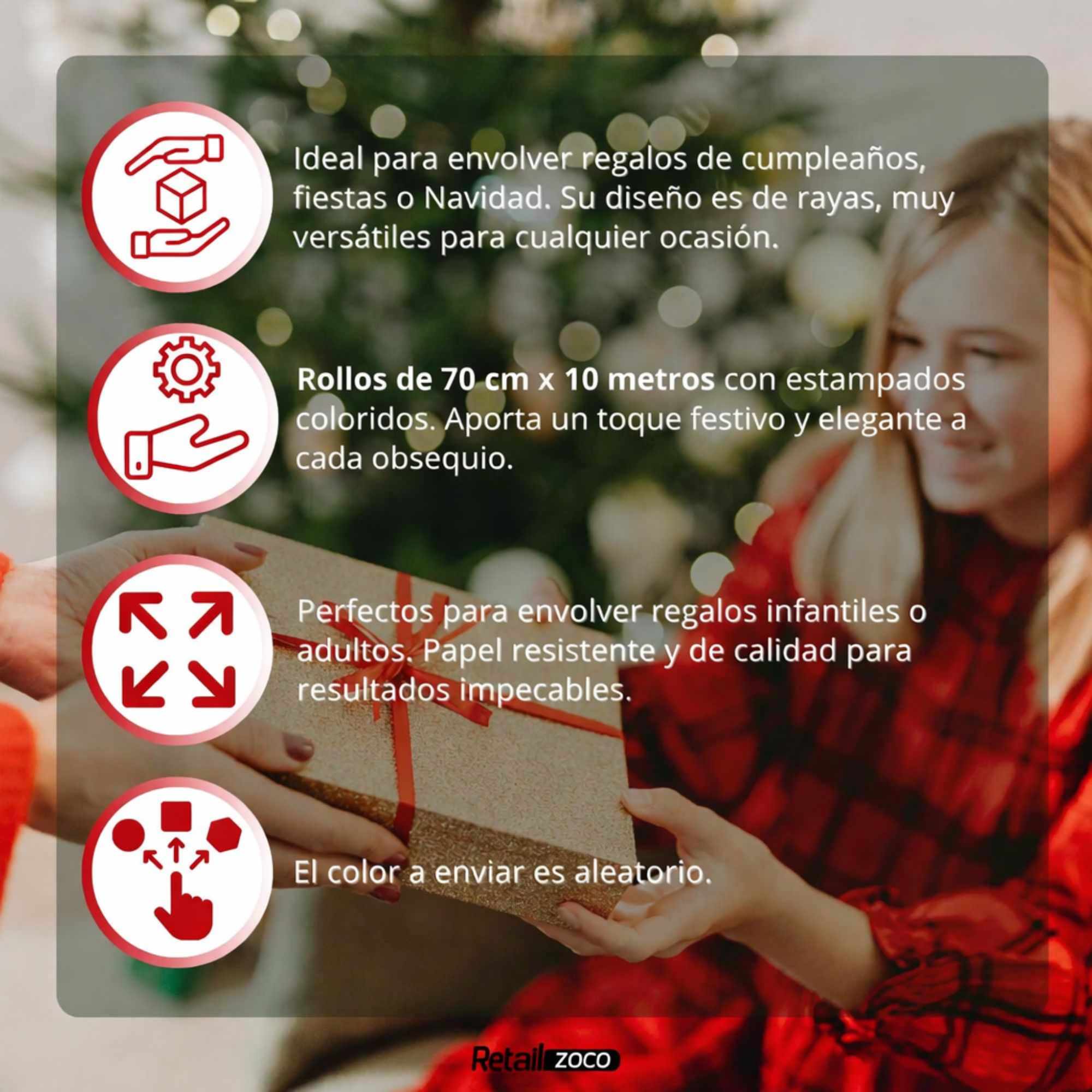 Rollo de papel de regalo navideño Rayas 70 cm x 10 Metros - imagen 6