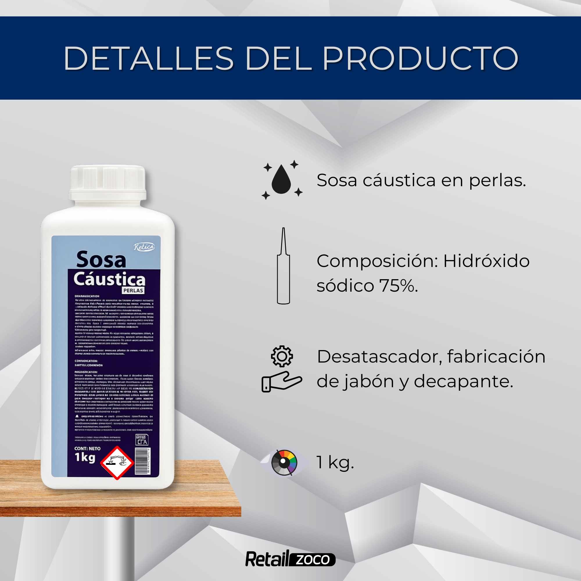 Sosa Cáustica Perlas 1 Kg 75% - imagen 3