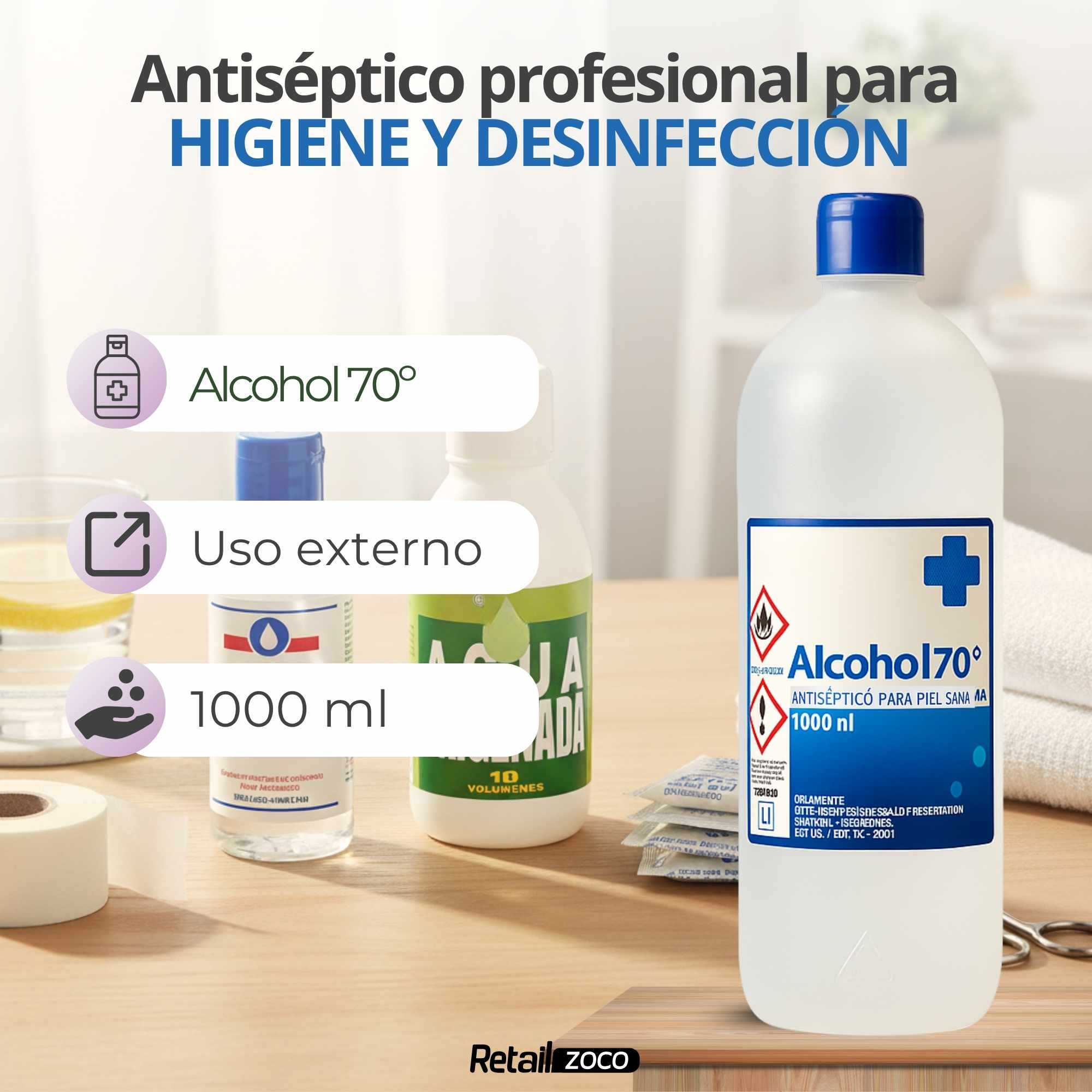 Alcohol Antiseptico 70º formato 1000 ml - imagen 3