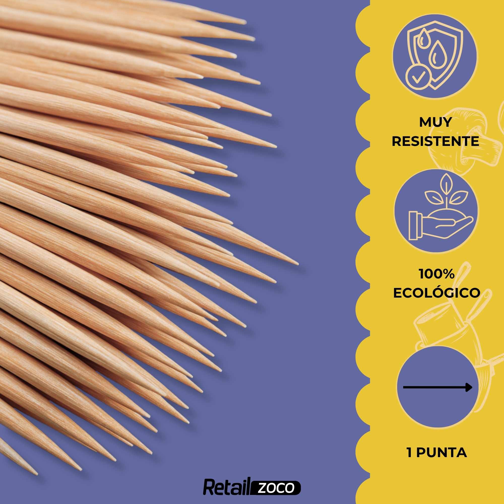 Pinchos de Madera 15 cm pack 70 unidades - imagen 2