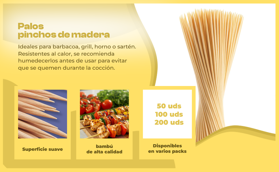 Banner - Pinchos de Madera 20 cm pack 45 unidades