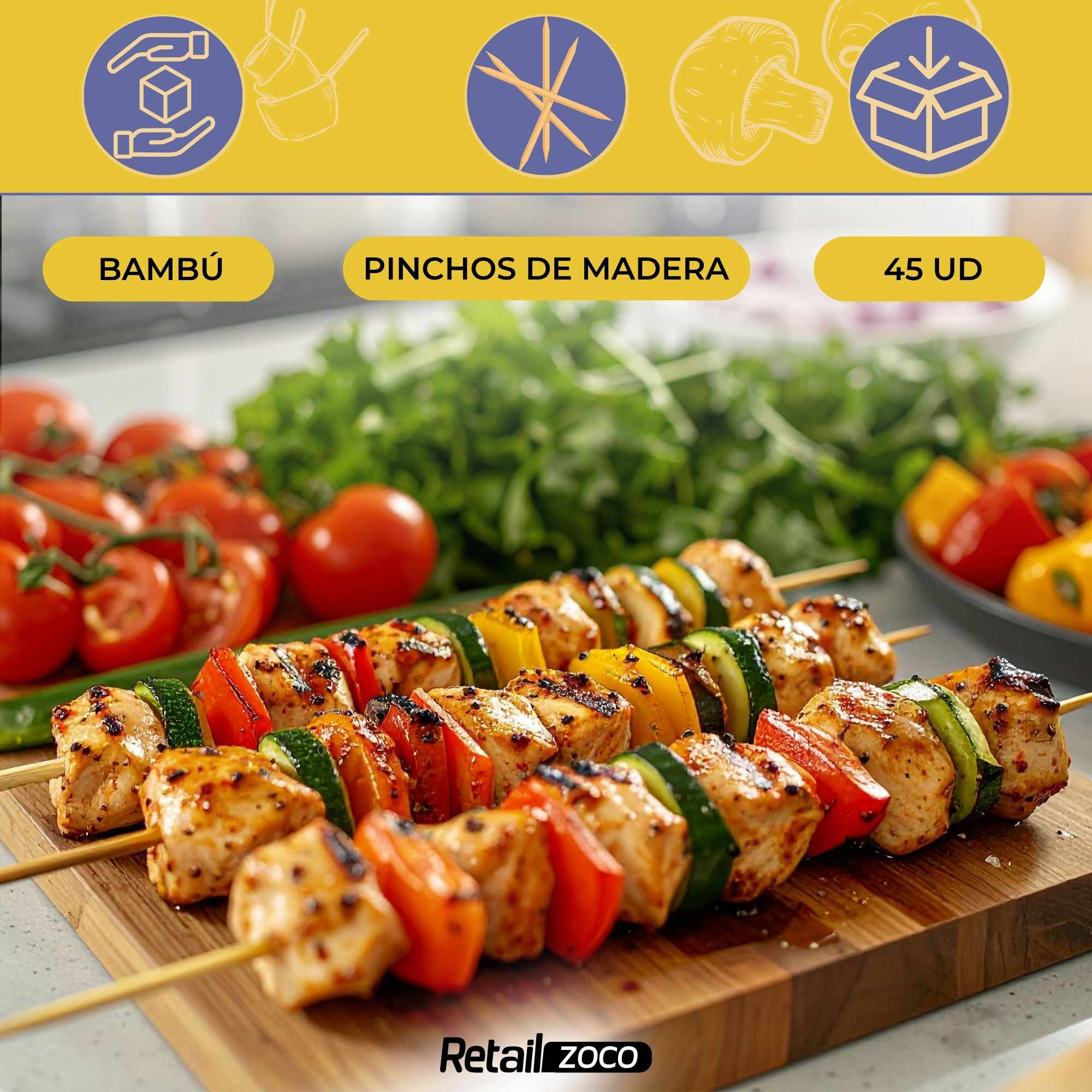 Pinchos de Madera 30 cm pack 45 unidades - imagen 2