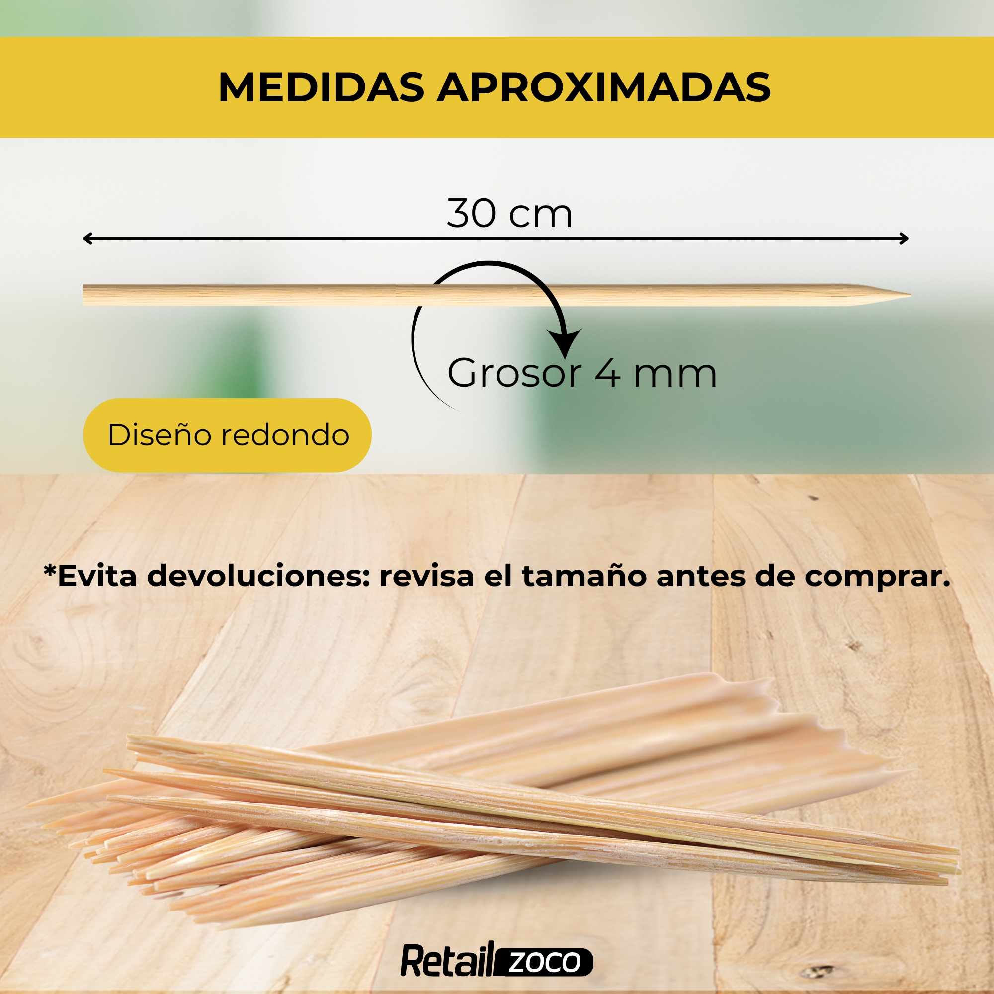 Pinchos de Madera 30 cm pack 45 unidades - imagen 4