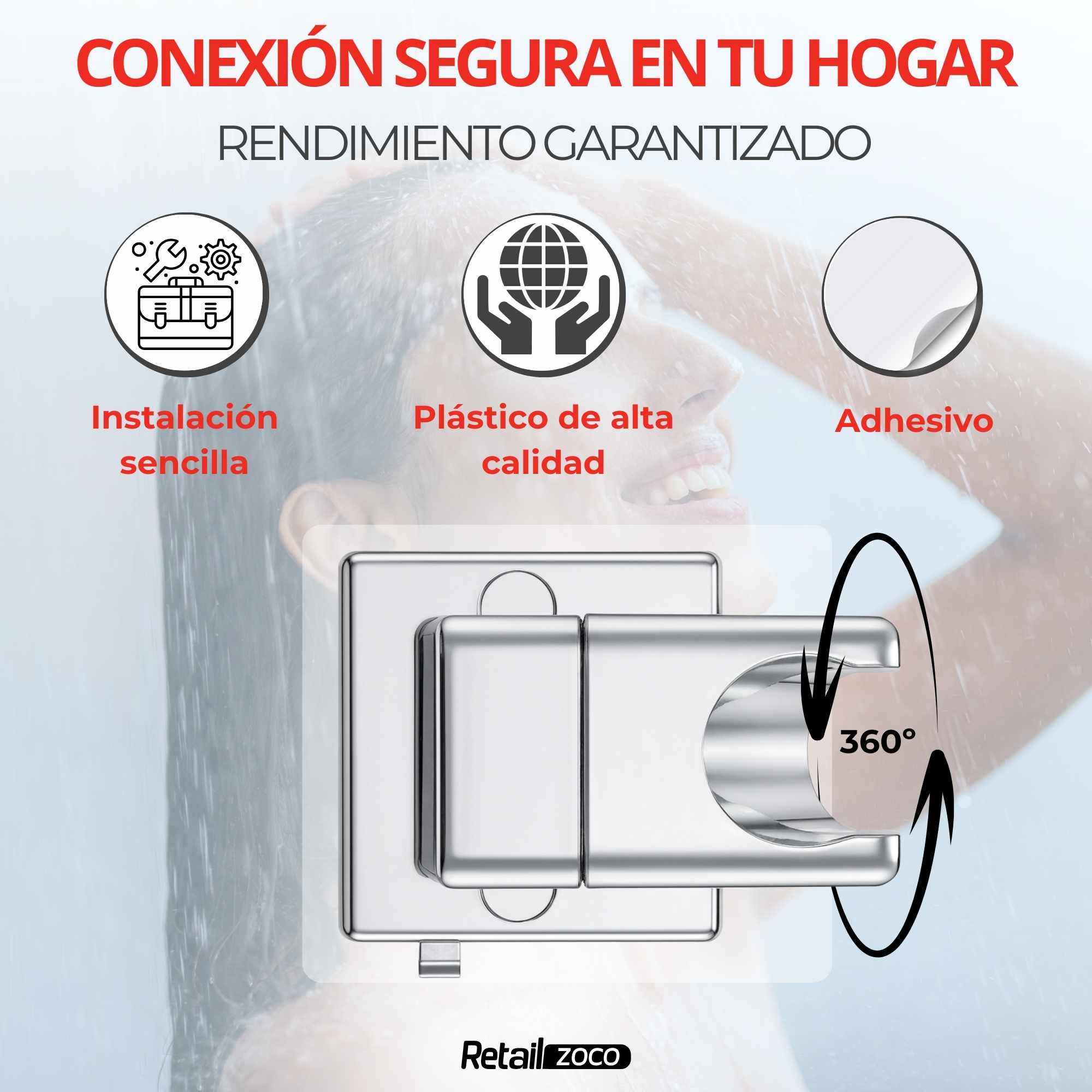 Soporte Ducha Adhesivo Plateado - imagen 3