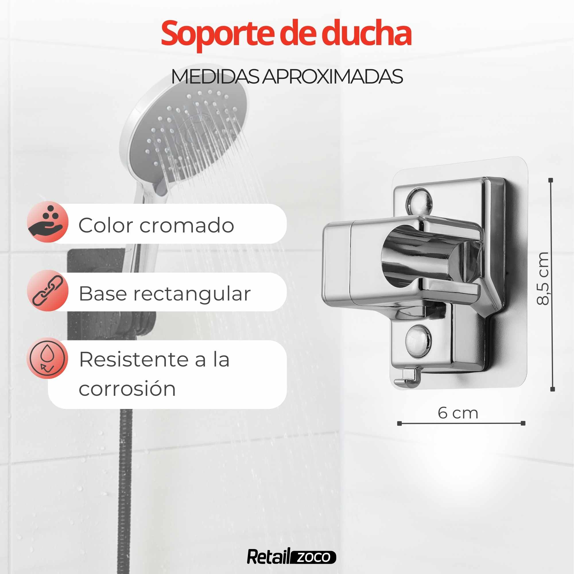 Soporte Ducha Adhesivo Plateado - imagen 4