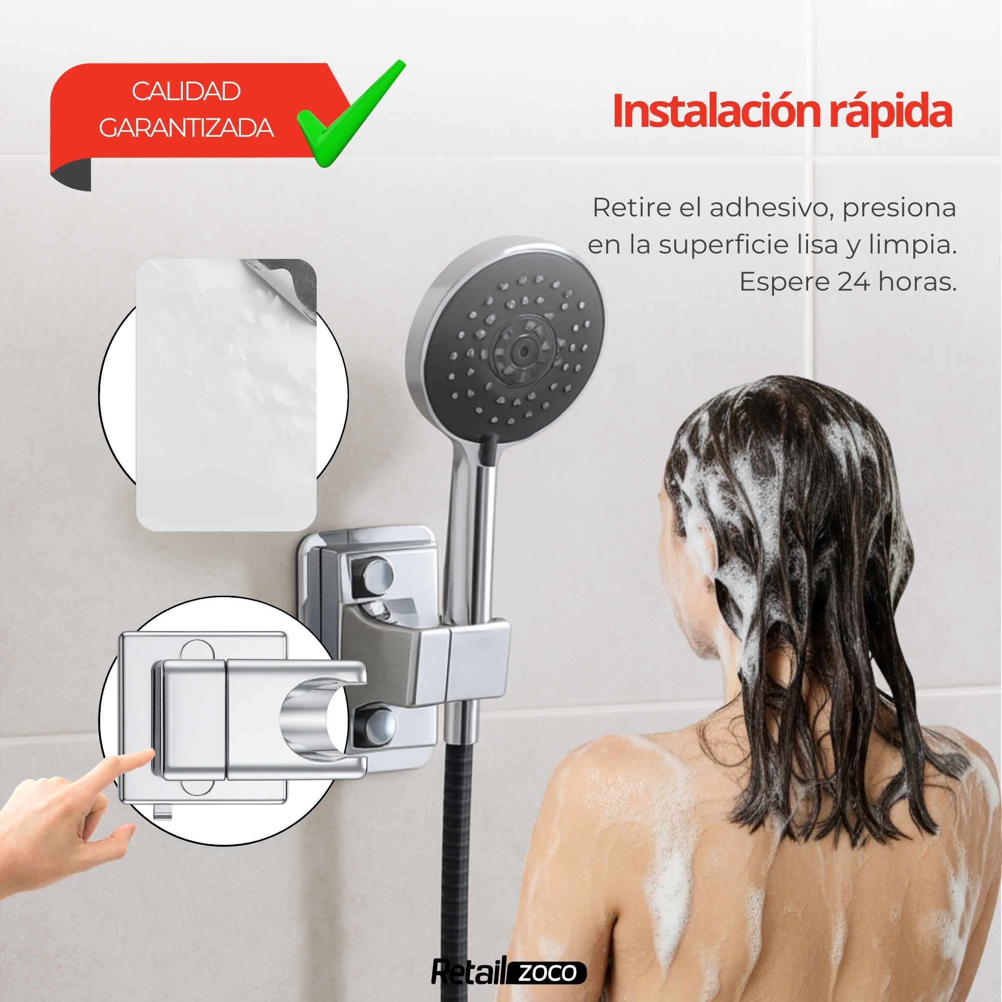 Soporte Ducha Adhesivo Plateado - imagen 5