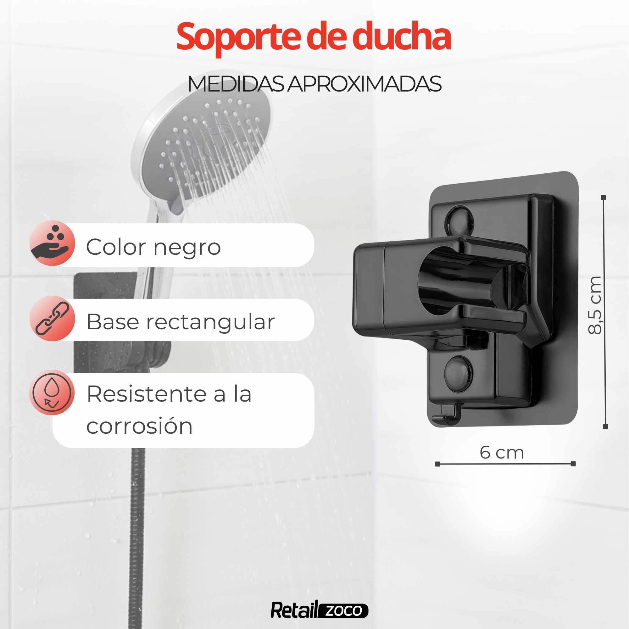 Soporte Ducha Adhesivo Negro - imagen 4