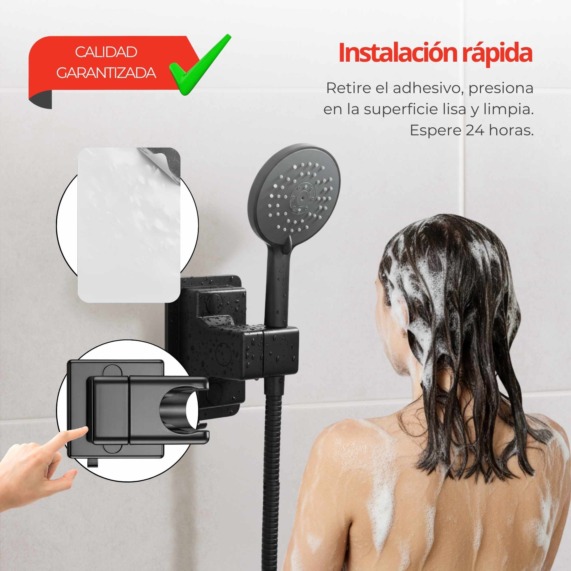 Soporte Ducha Adhesivo Negro - imagen 5