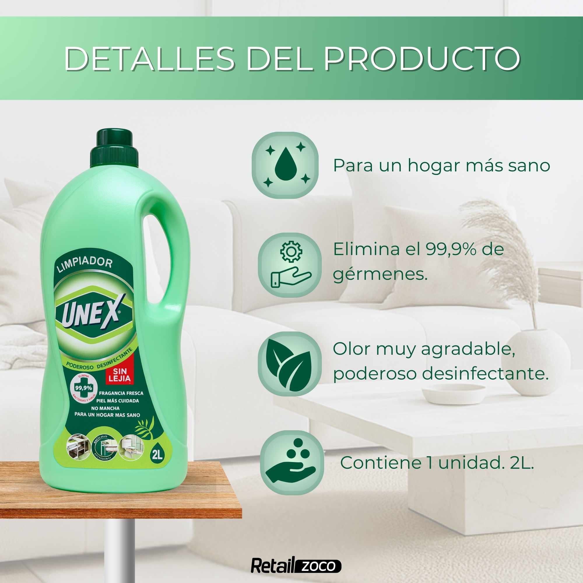 Limpiador Desinfectante Multiusos sin lejia 2 Litros - imagen 3