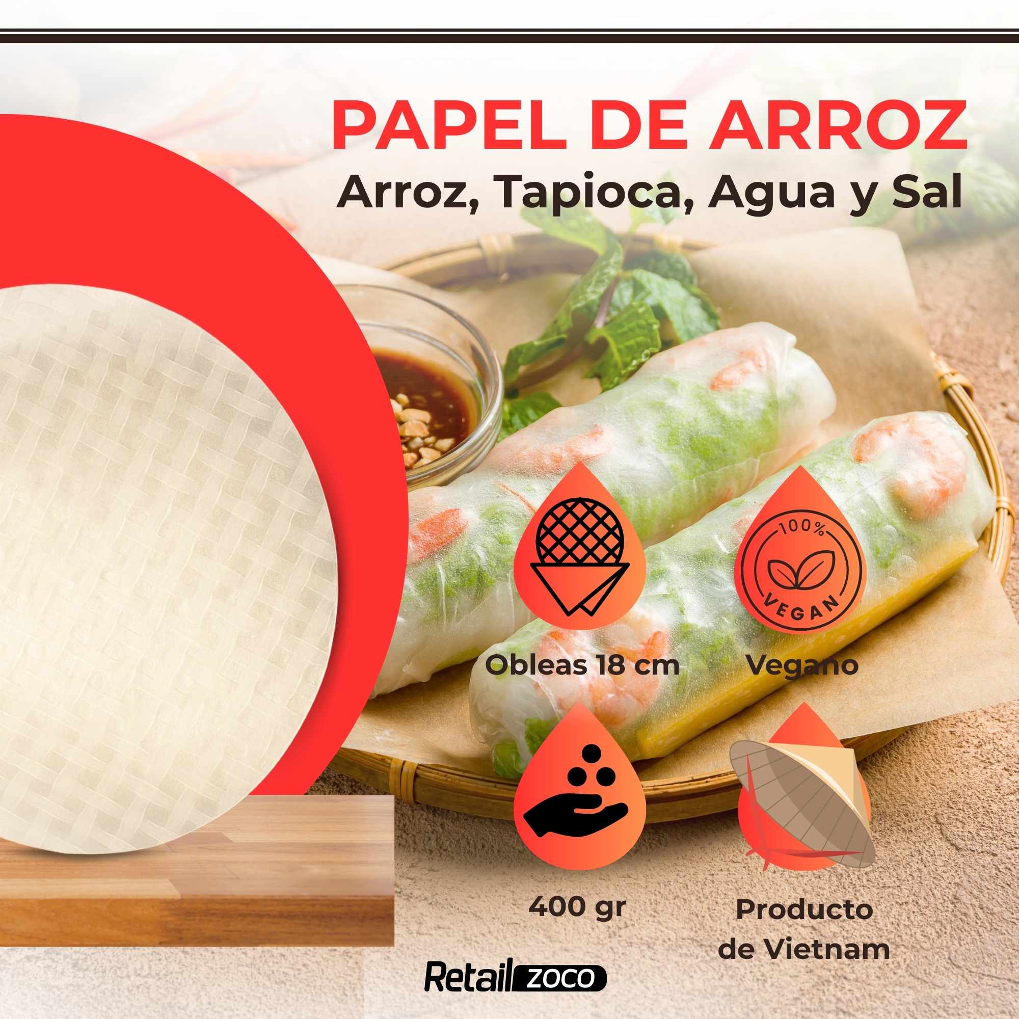Papel de Arroz Vietnamita Comestible 400 gramos 18 cm - imagen 2