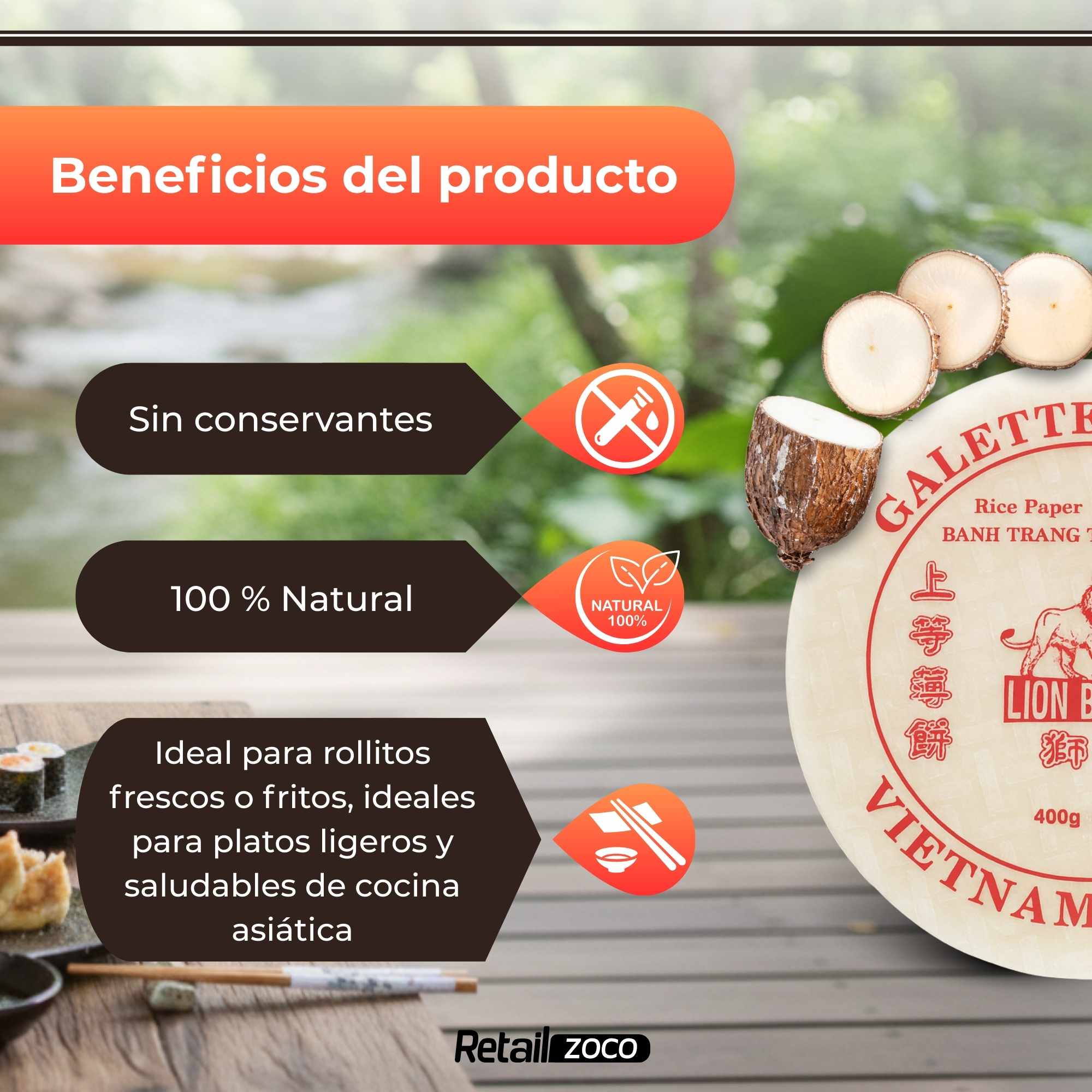 Papel de Arroz Vietnamita Comestible 400 gramos 18 cm - imagen 3