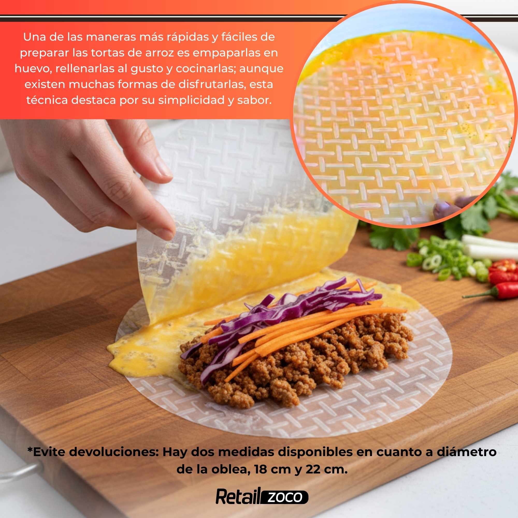 Papel de Arroz Vietnamita Comestible 400 gramos 18 cm - imagen 4