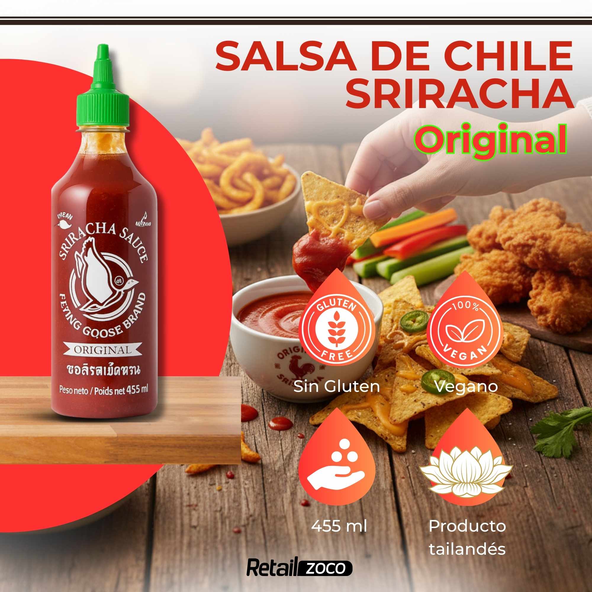 Salsa De Chile Sriracha picante Flying Goose 455 ml - imagen 2
