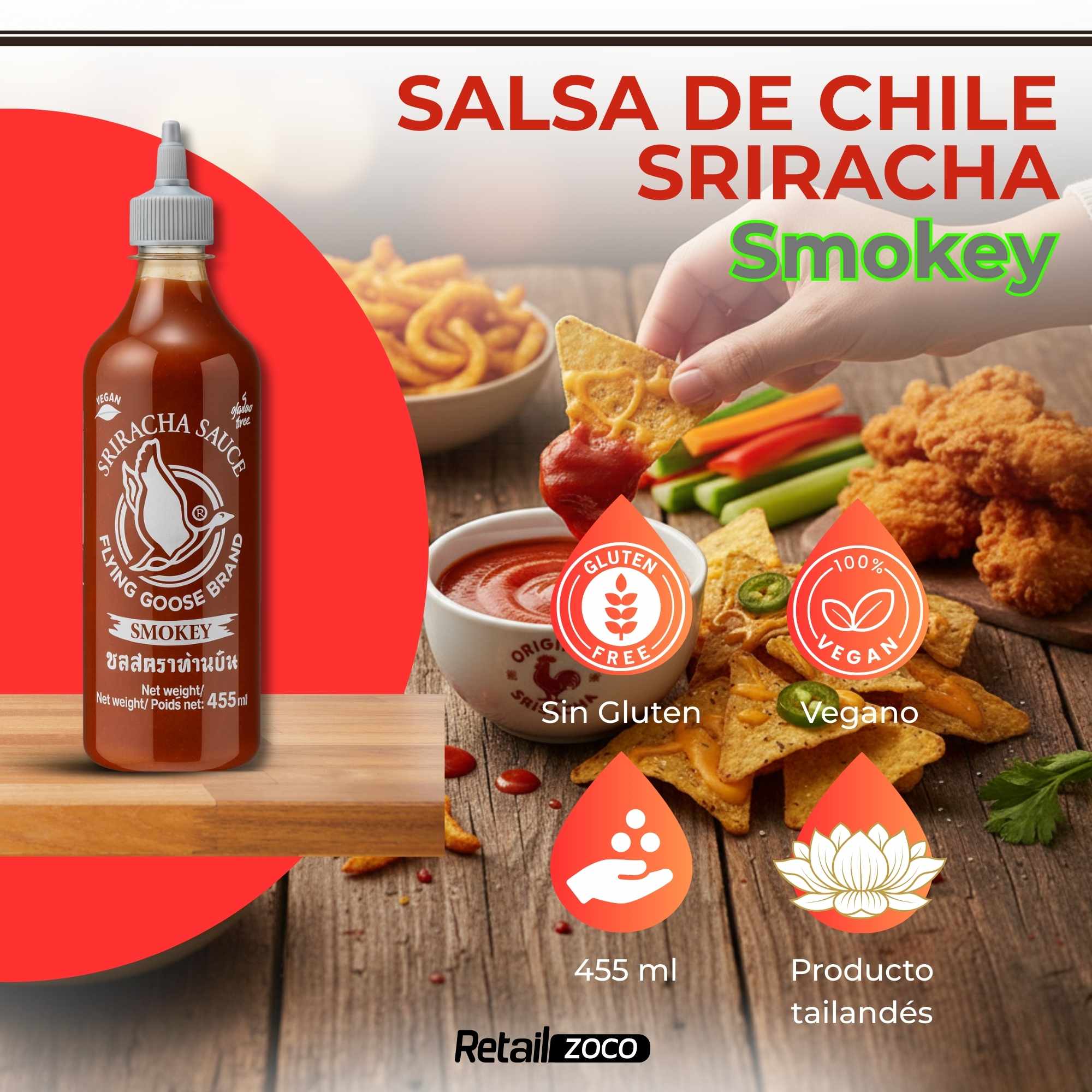 Salsa De Sriracha Smokey Ahumada Flying Goose 455 ml - imagen 2
