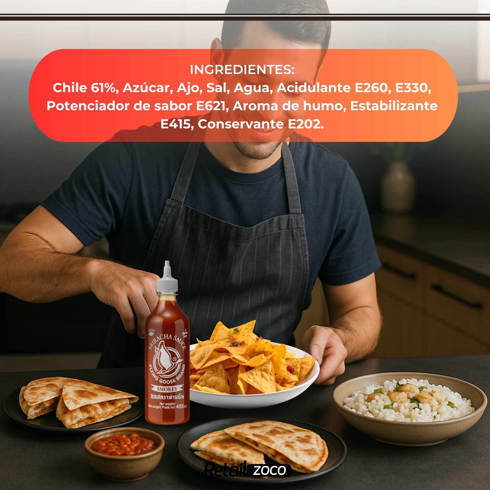 Salsa De Sriracha Smokey Ahumada Flying Goose 455 ml - imagen 5