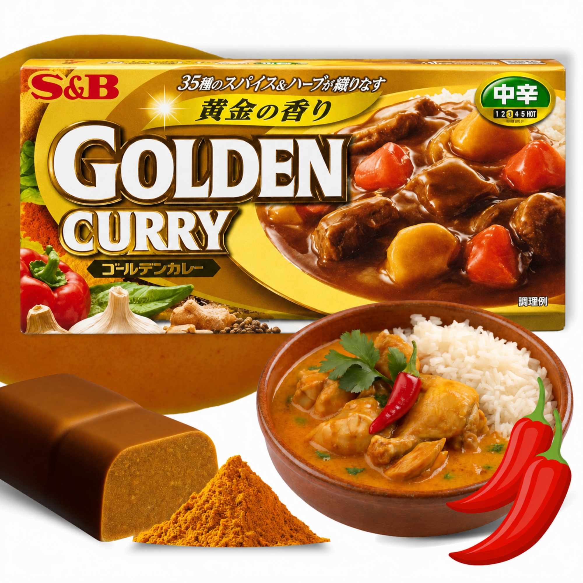 Curry Japonés con 35 Especias Golden Curry 12 raciones Medio Picante