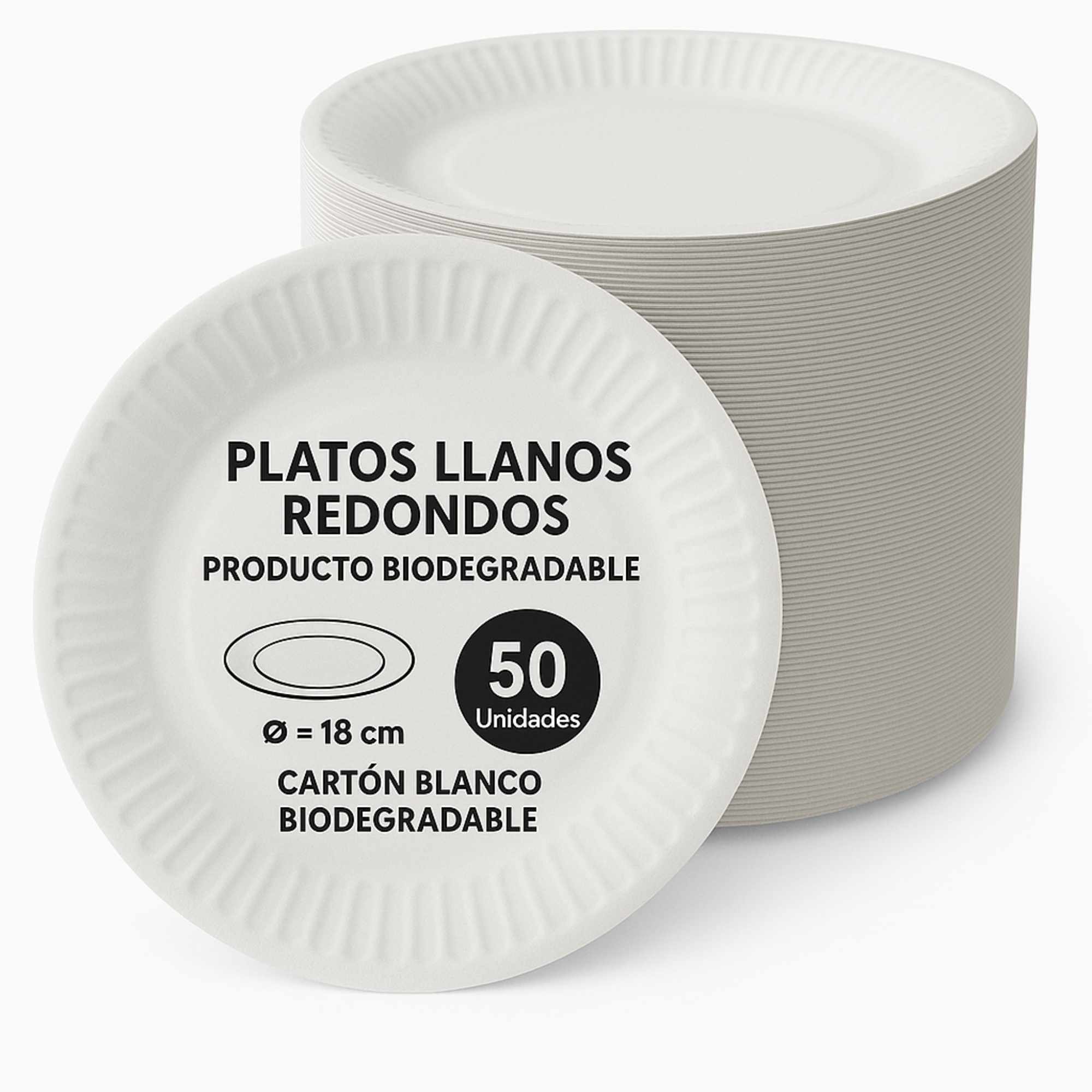 Platos llanos de cartón blancos Desechable 18 cm 50 unidades