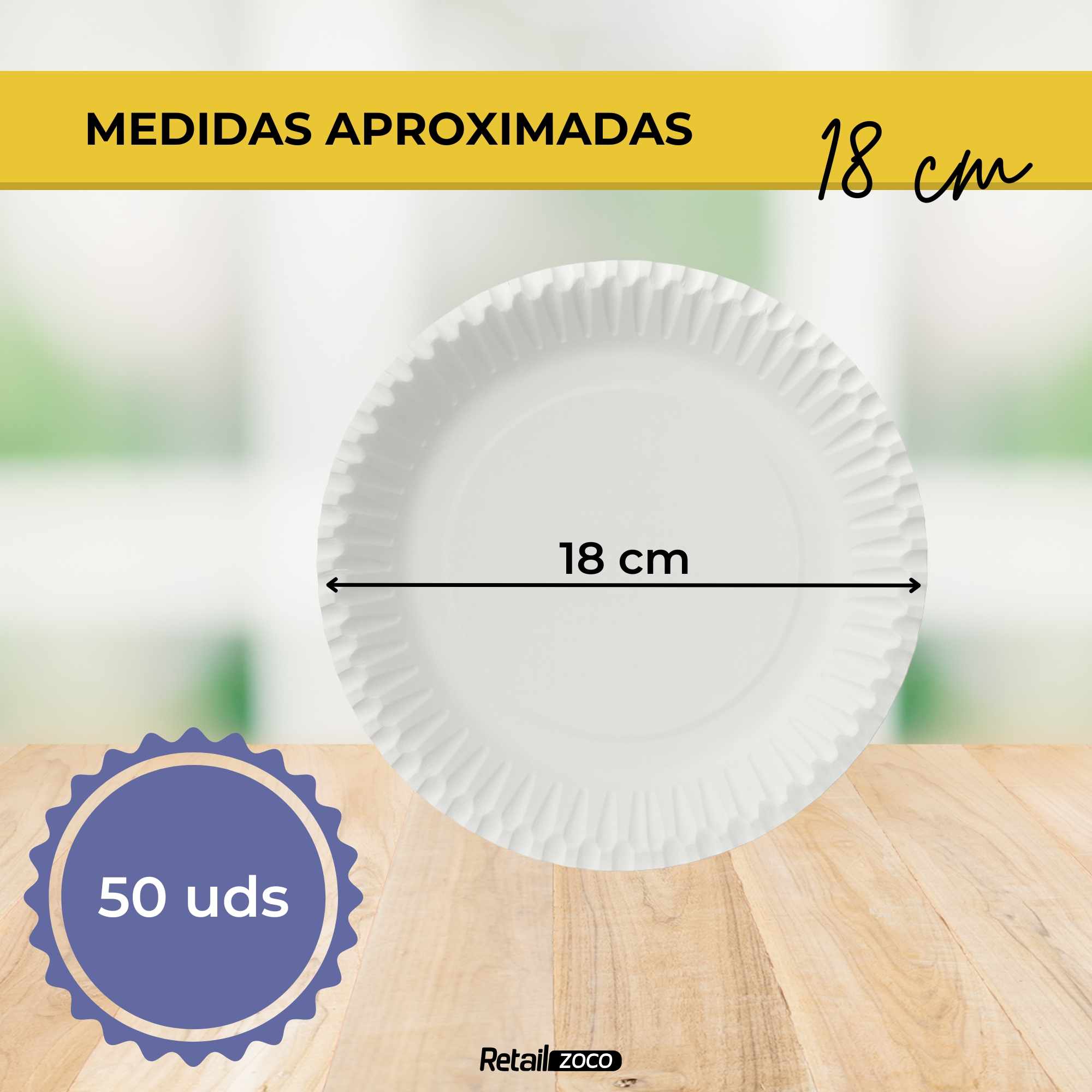 Platos llanos de cartón blancos Desechable 18 cm 50 unidades - imagen 3