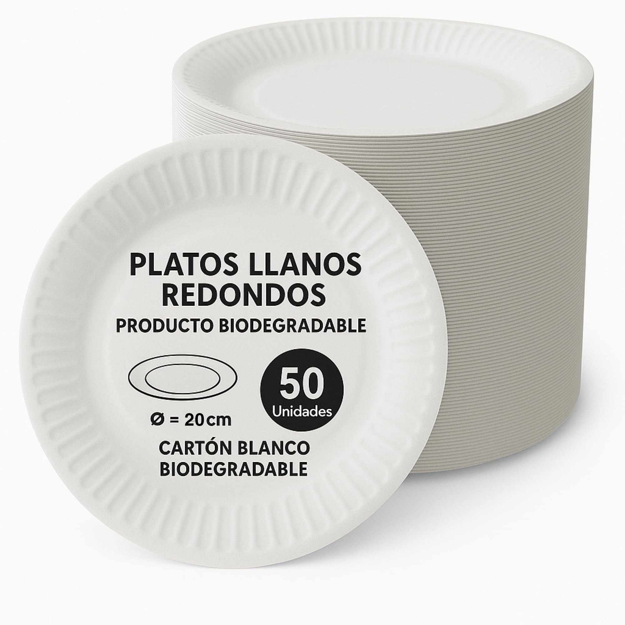 Platos llanos de cartón blancos Desechable 20 cm 50 unidades