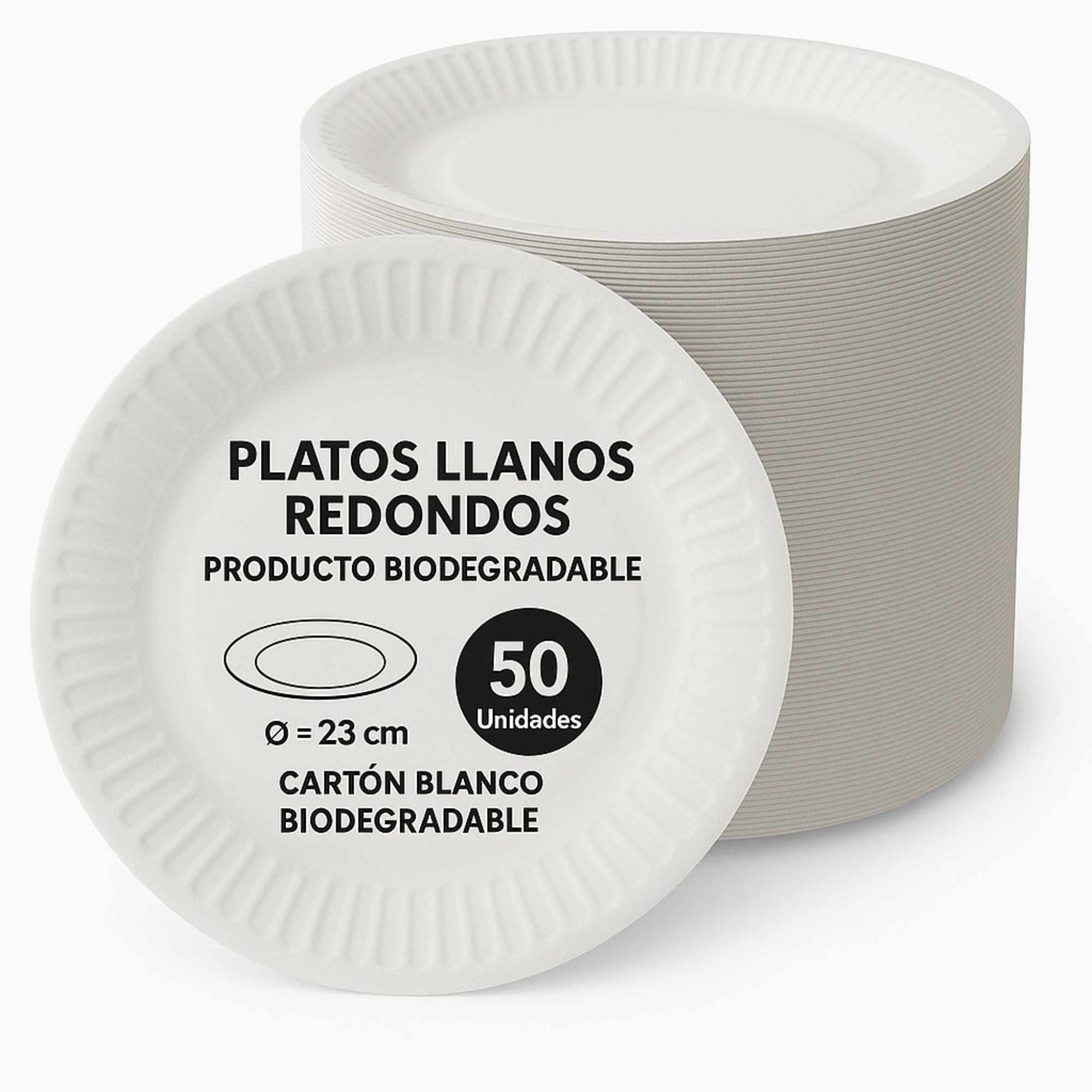 Platos llanos de cartón blancos Desechable 23 cm 50 unidades