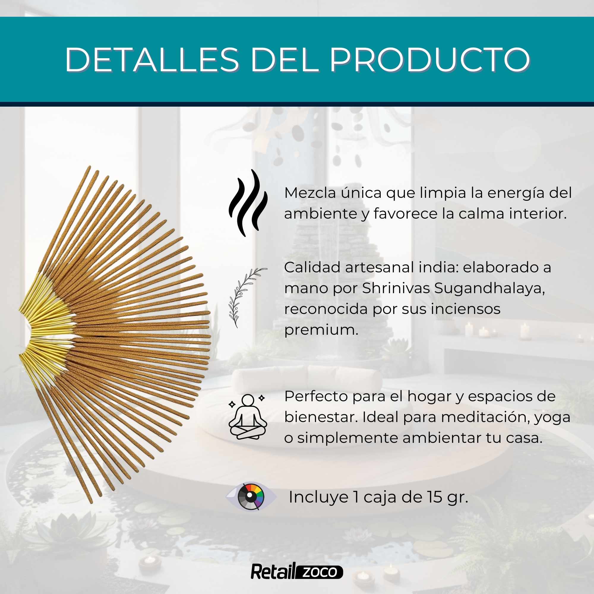 Incienso Nag Champa Palo Santo Varillas 15 gr - imagen 3