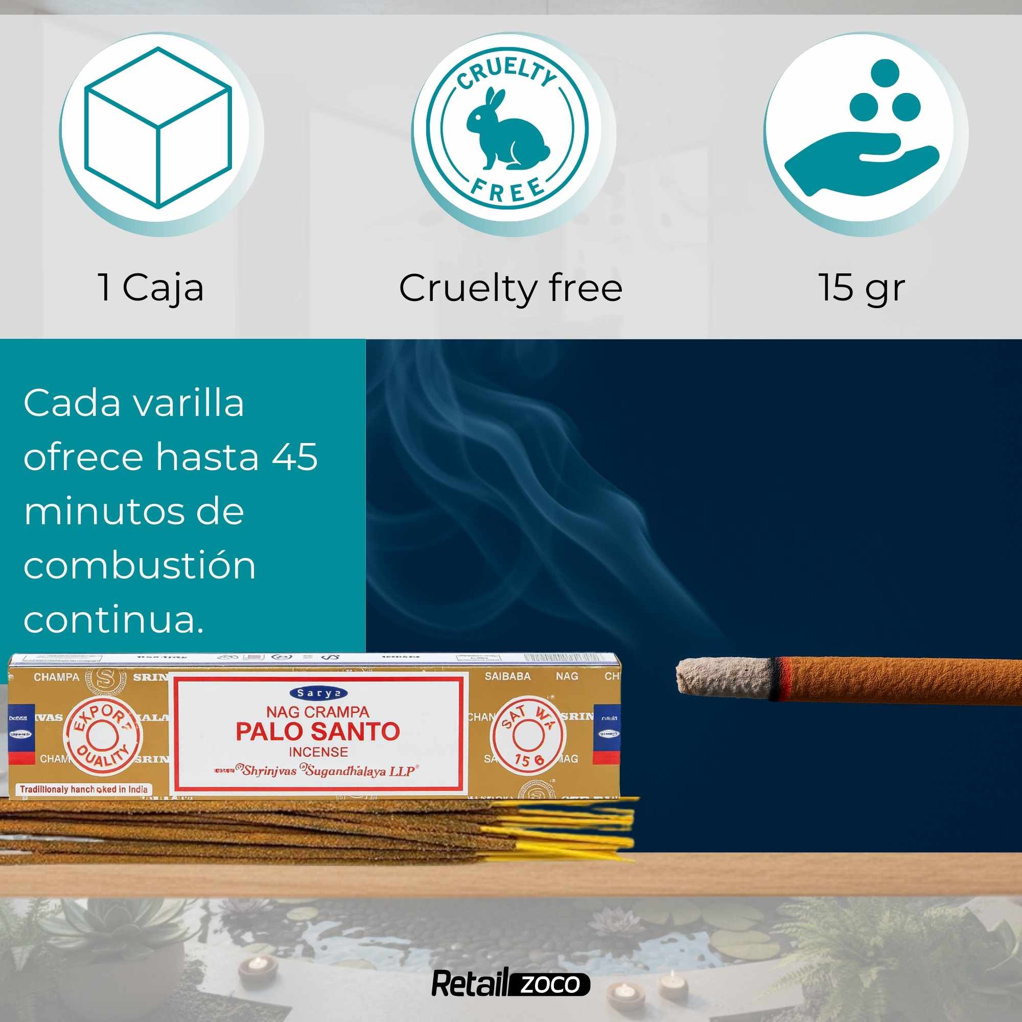 Incienso Nag Champa Palo Santo Varillas 15 gr - imagen 4