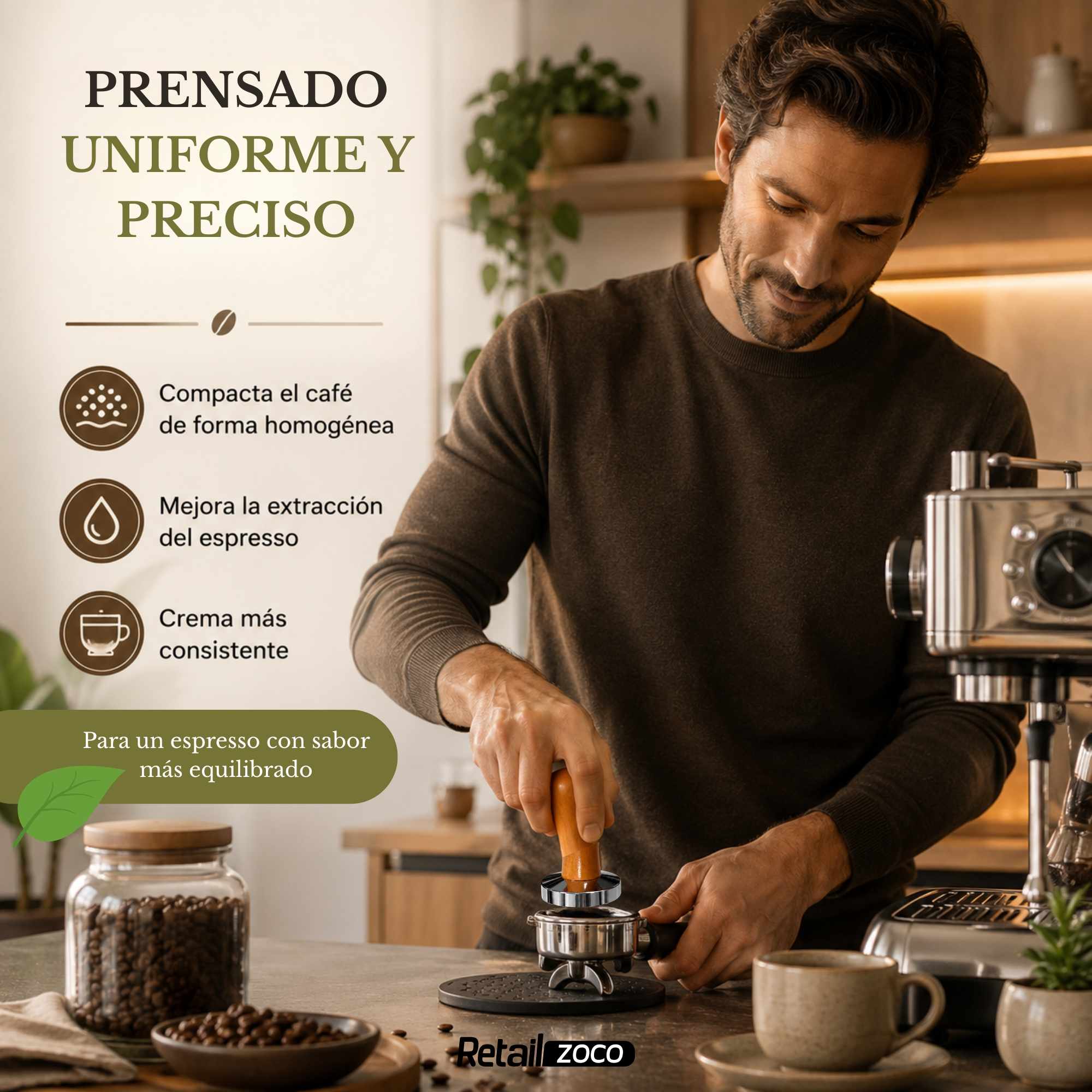 Prensador de café 51 mm Tamper de Acero Inoxidable - imagen 2