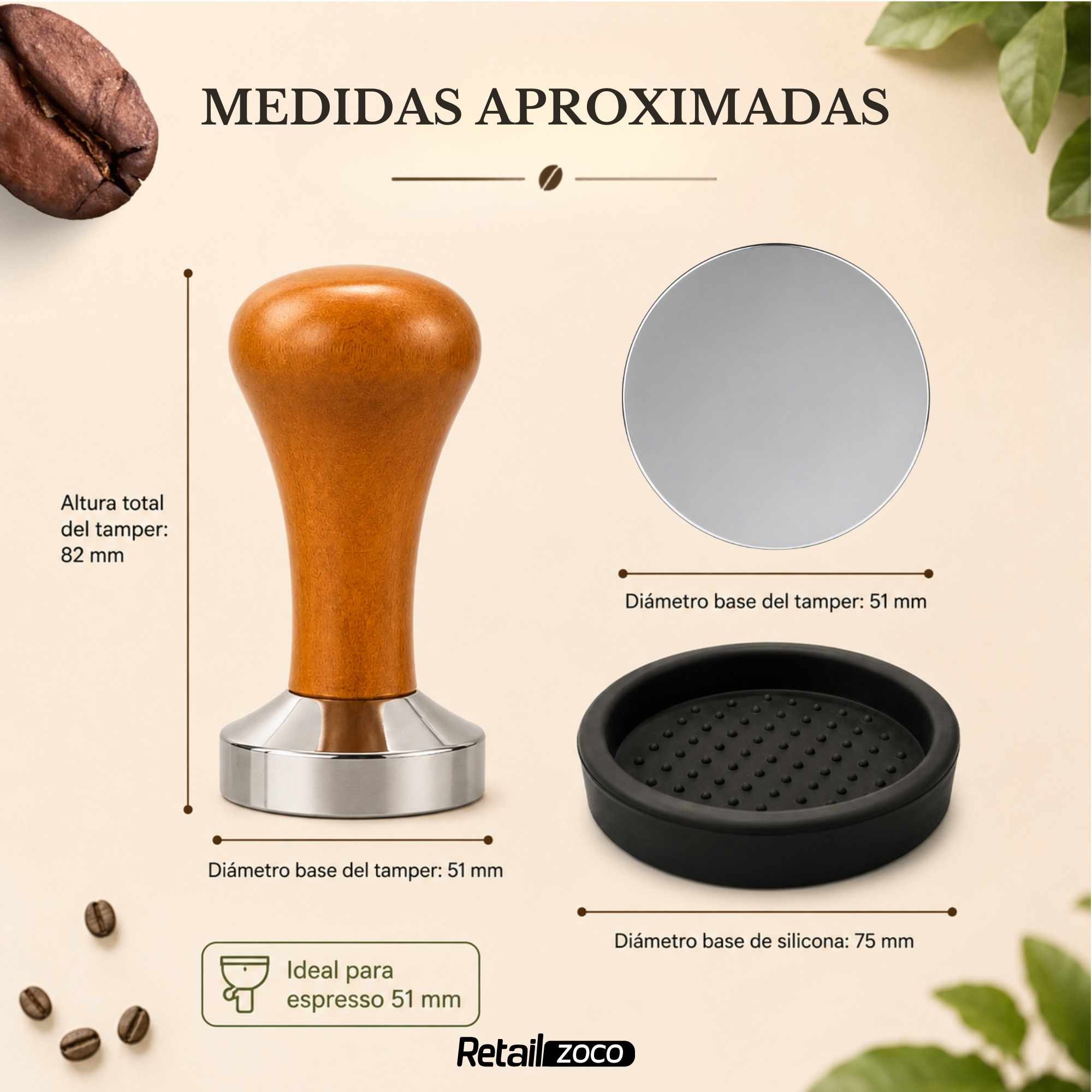Prensador de café 51 mm Tamper de Acero Inoxidable - imagen 3