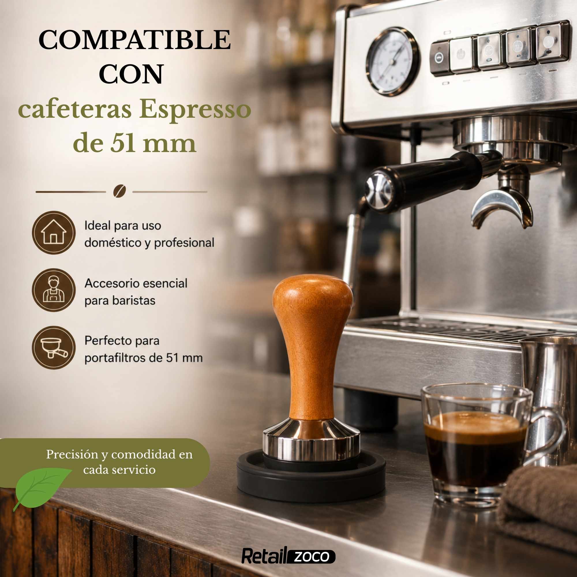 Prensador de café 51 mm Tamper de Acero Inoxidable - imagen 4
