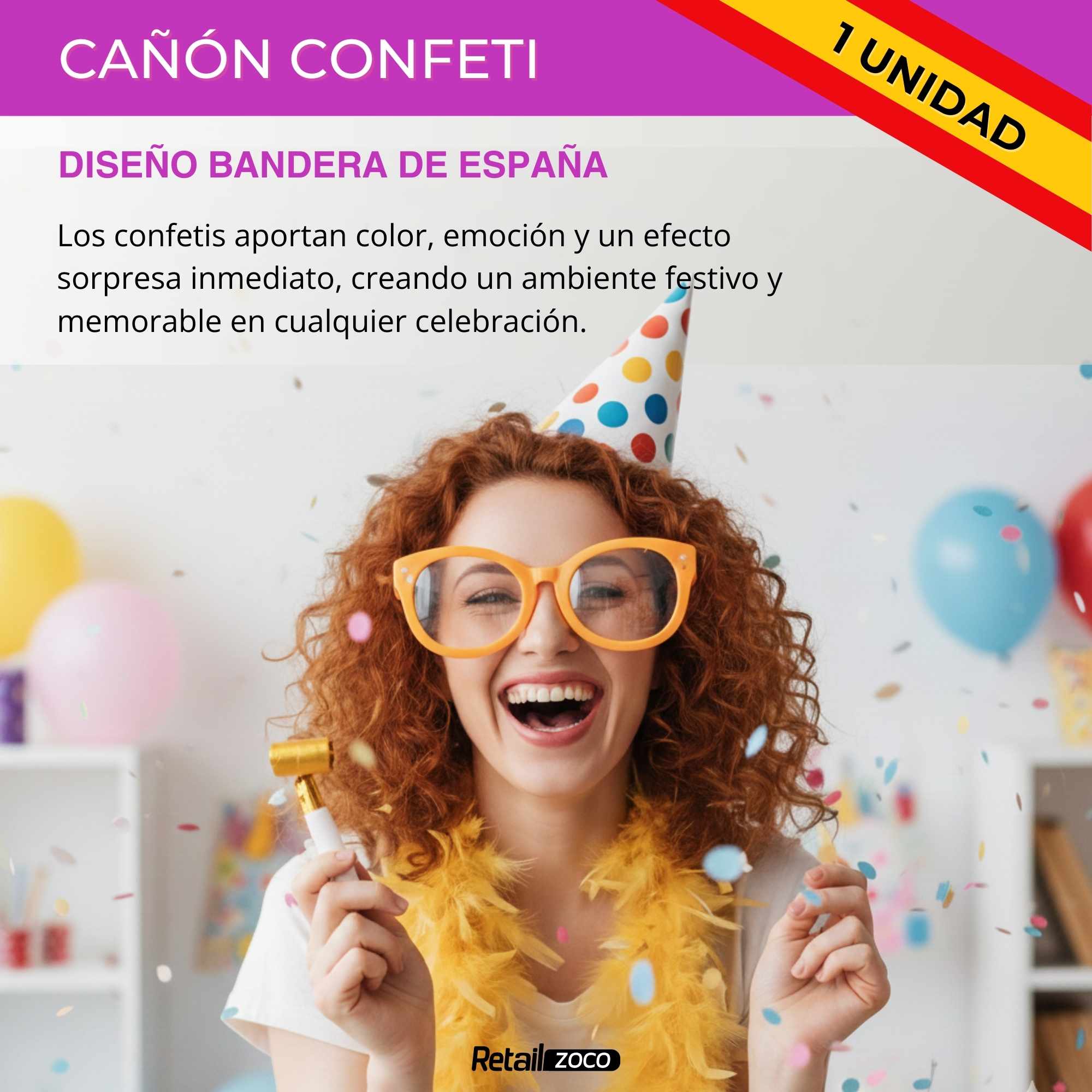 Cañón confeti de fiesta bandera de España 30 cm - imagen 2