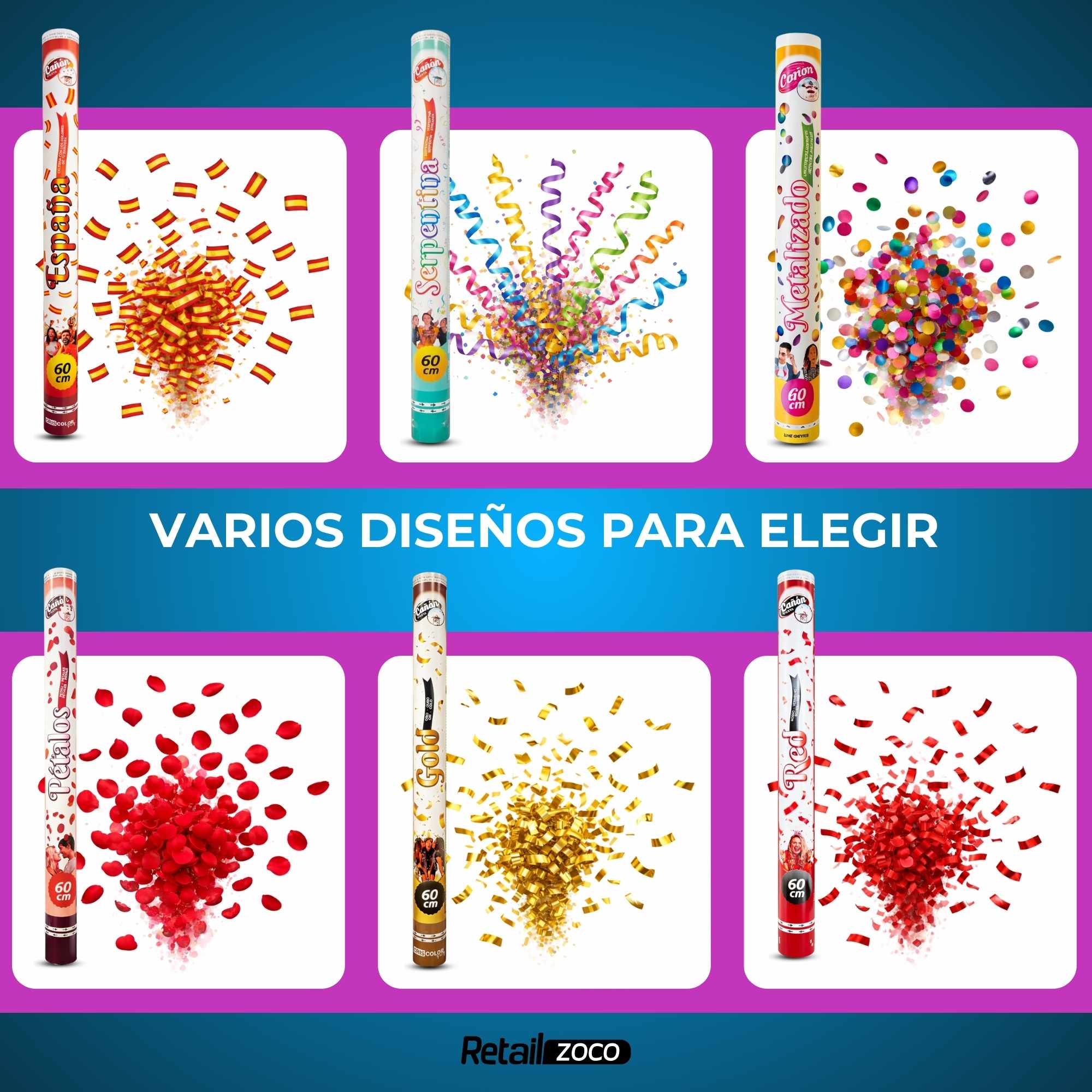 Cañón confeti de fiesta bandera de España 30 cm - imagen 6