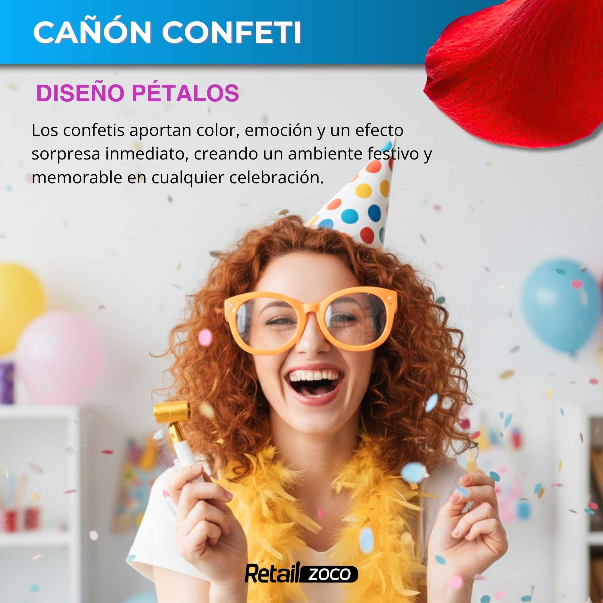 Cañón confeti de fiesta bandera de Pétalos Rojos 60 cm - imagen 2
